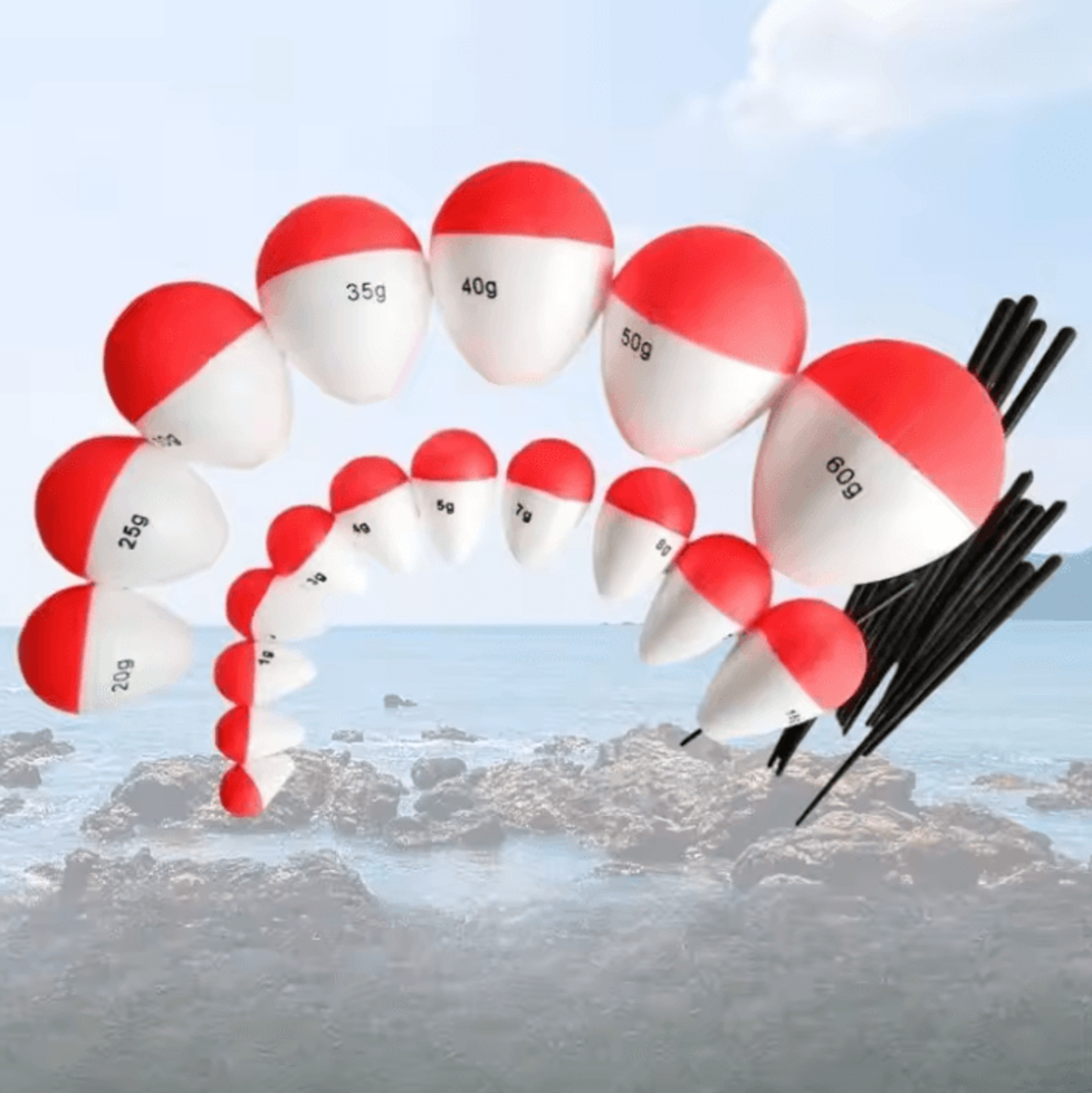 10 piece foam fishing float set for long casting