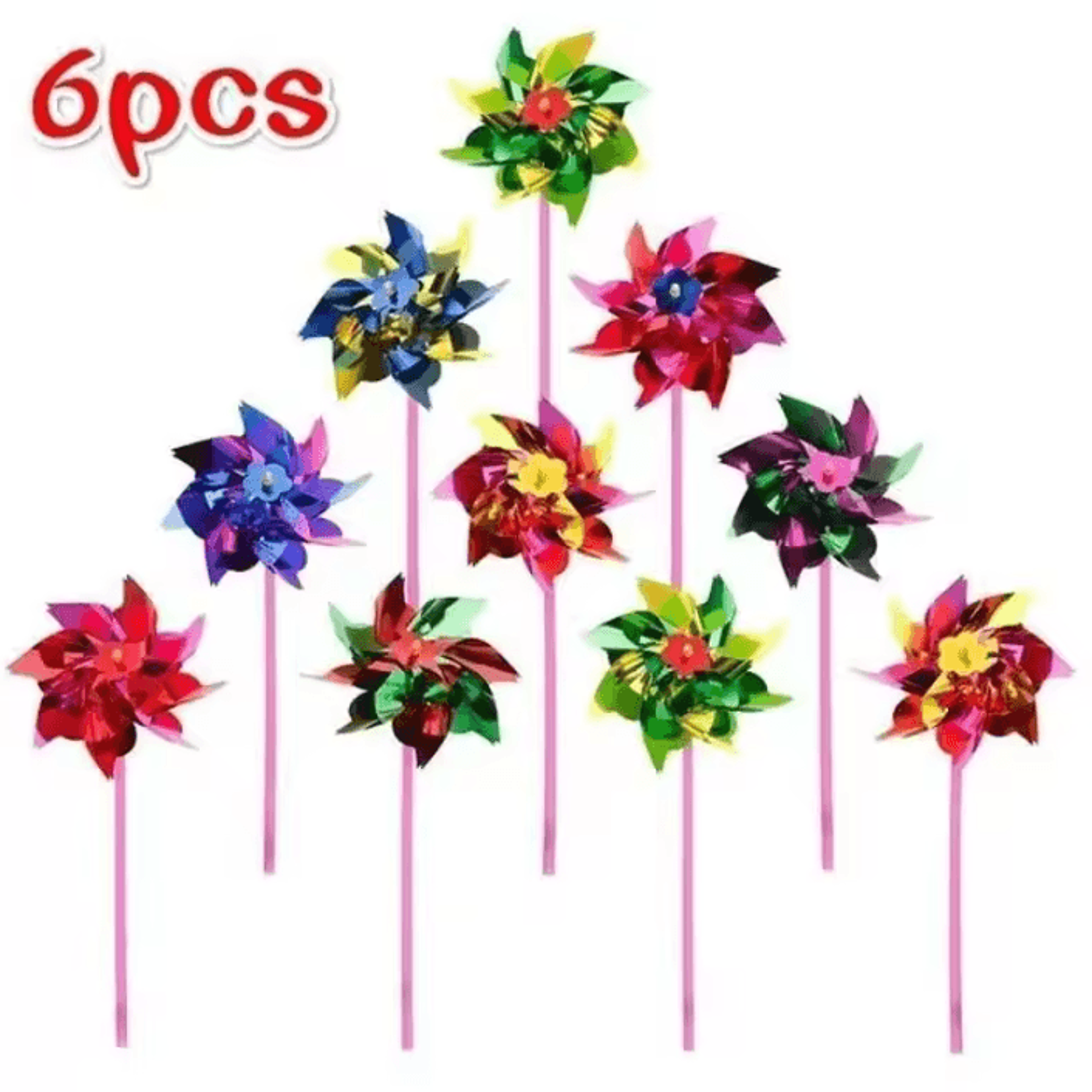 6 piece colorful garden pinwheel wind spinner set