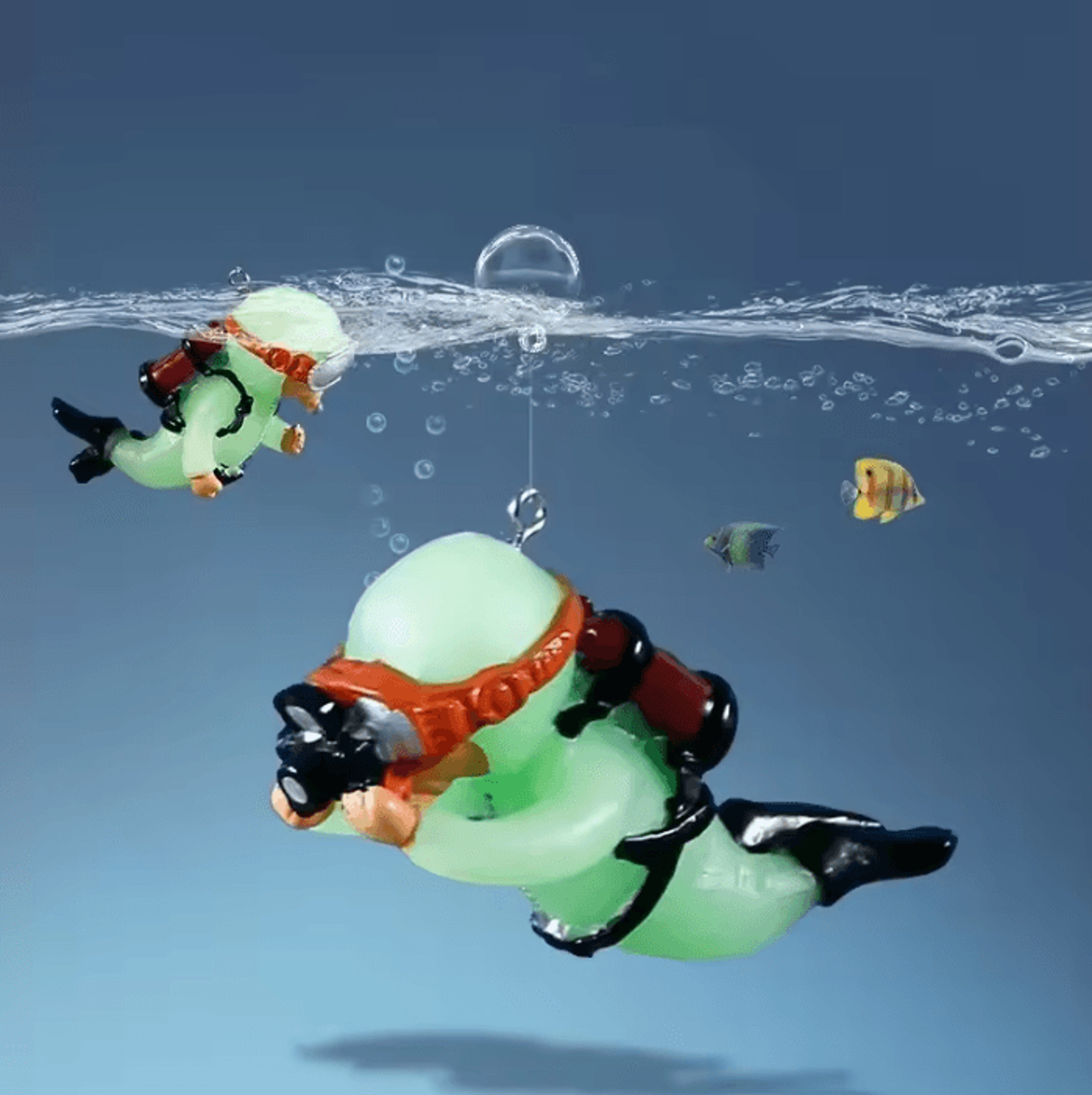 mini floating diver aquarium ornament with luminous green design