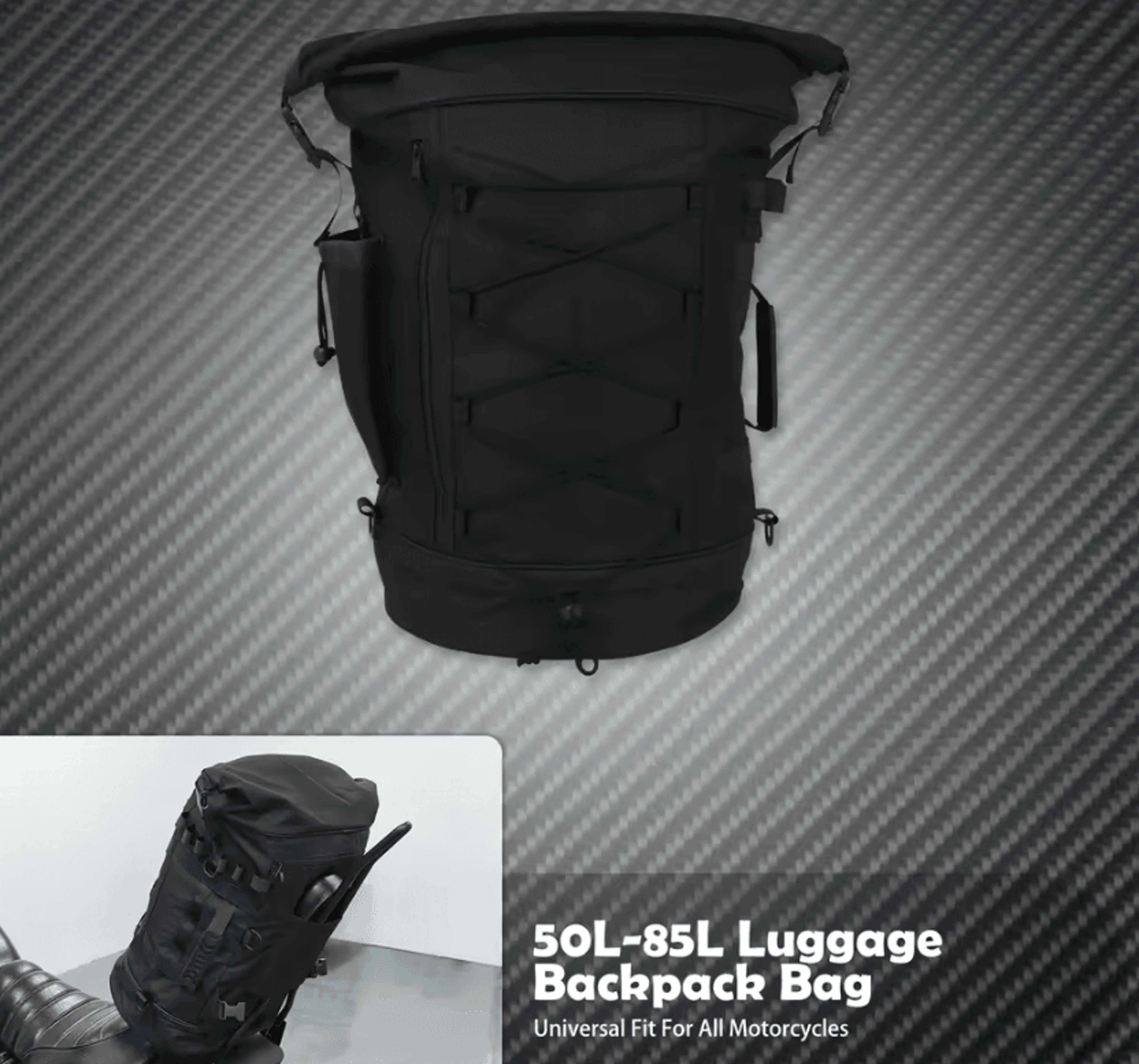 expandable 50l to 85l motorcycle sissy bar travel bag