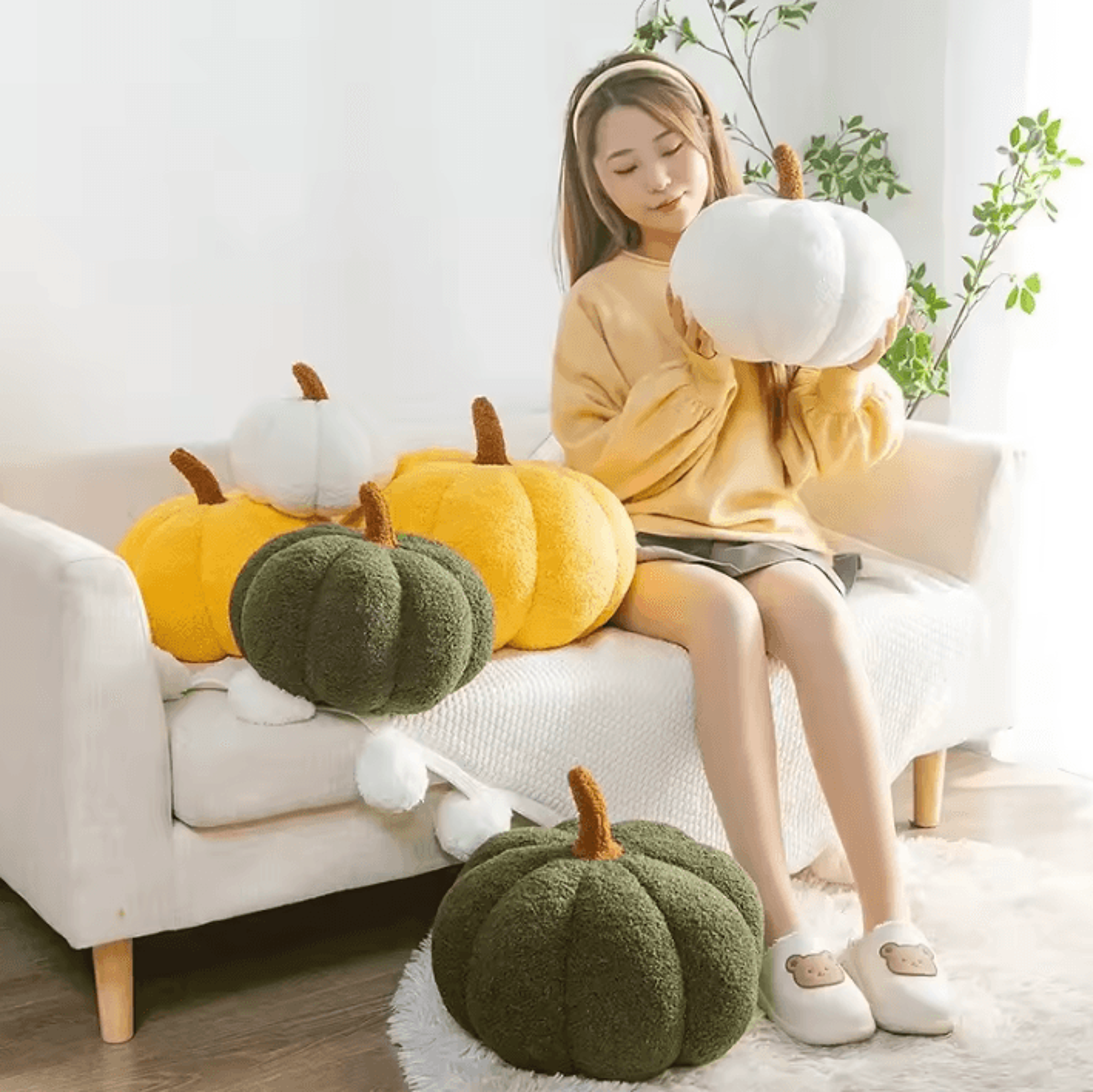nordic plush pumpkin decorative cushion for sofa and bedroom