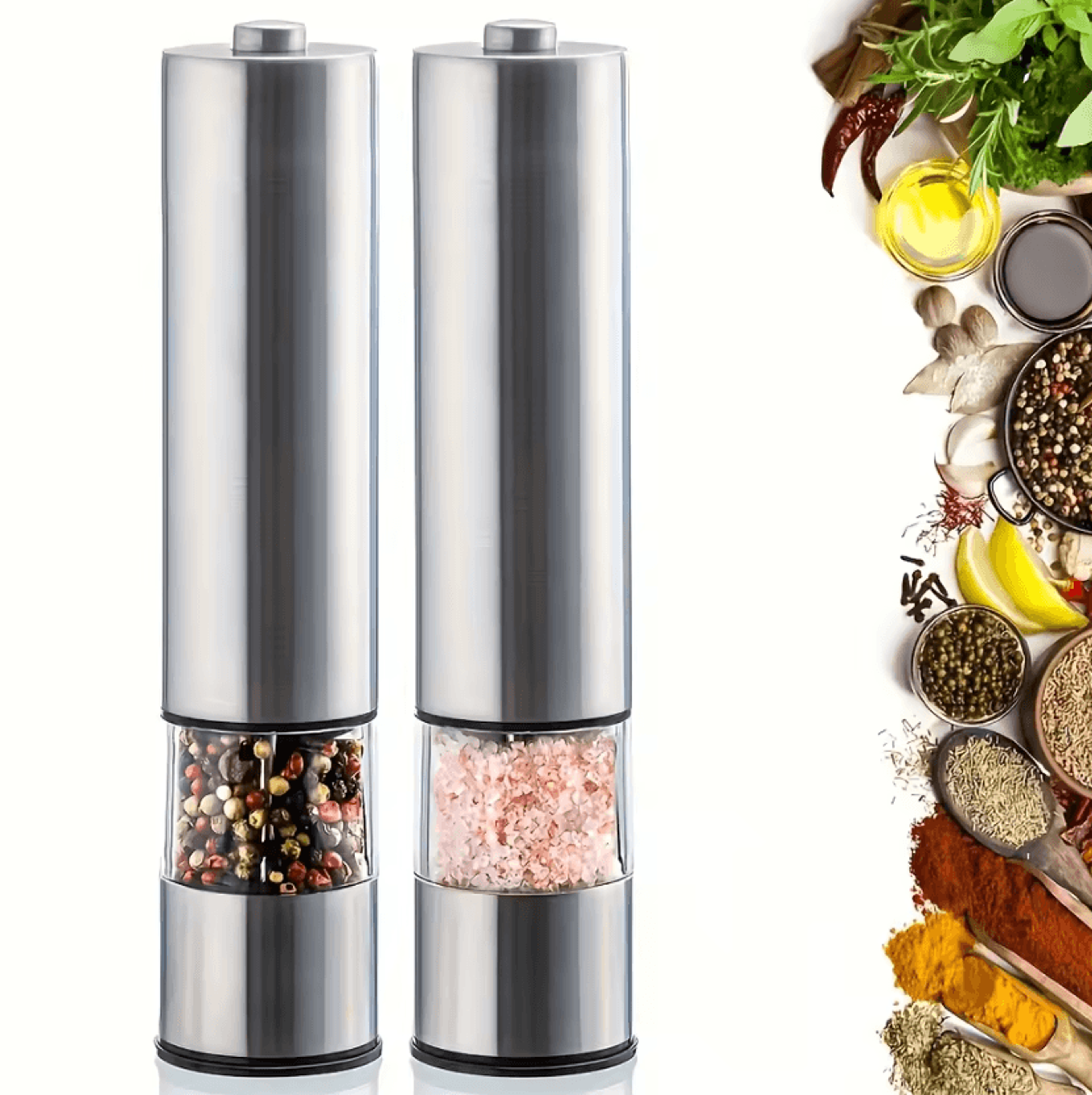 grindease one-handed electric salt and pepper grinder set with light