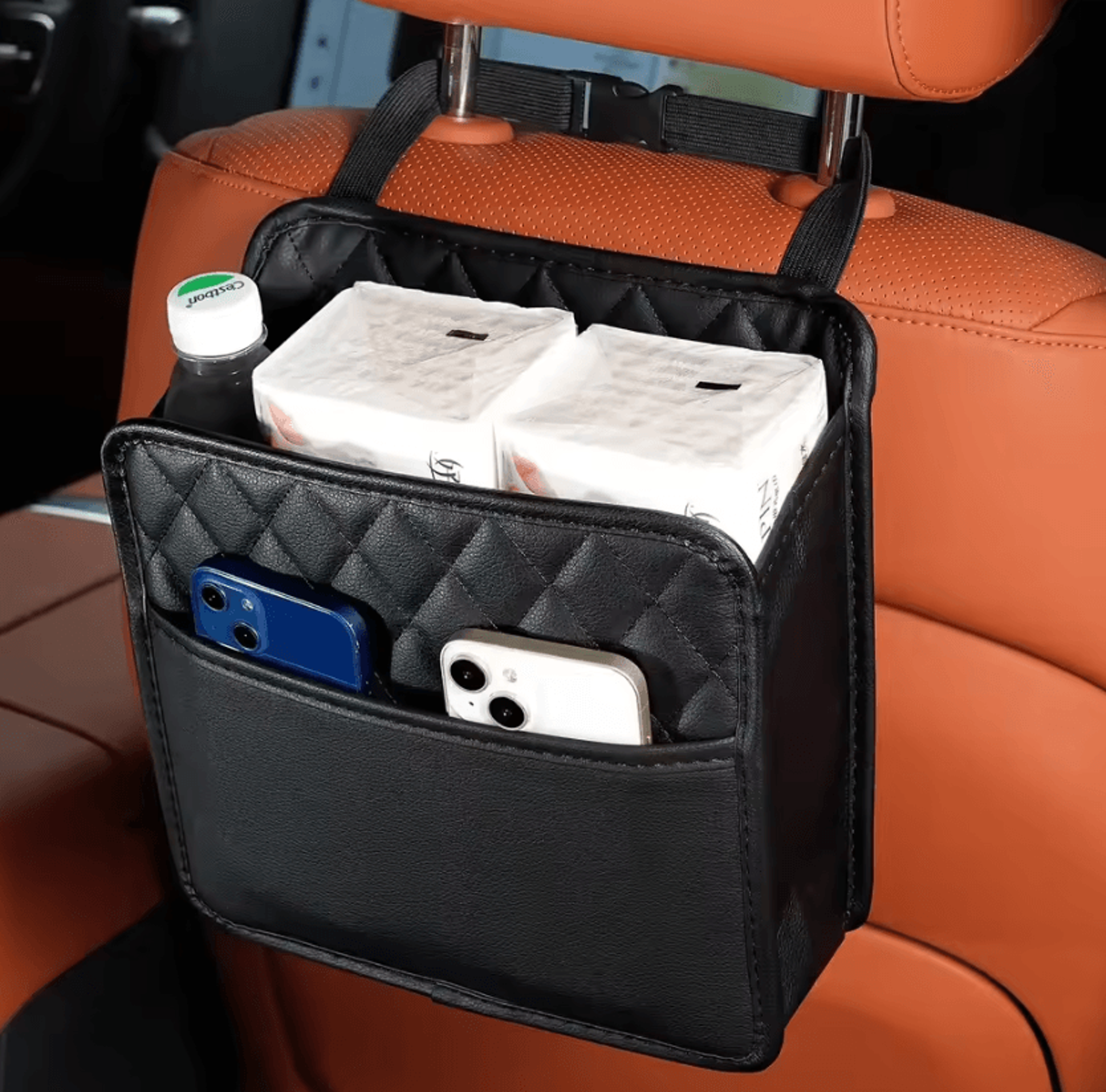 autotidy leather car seat back organizer and multipurpose trash storage bag