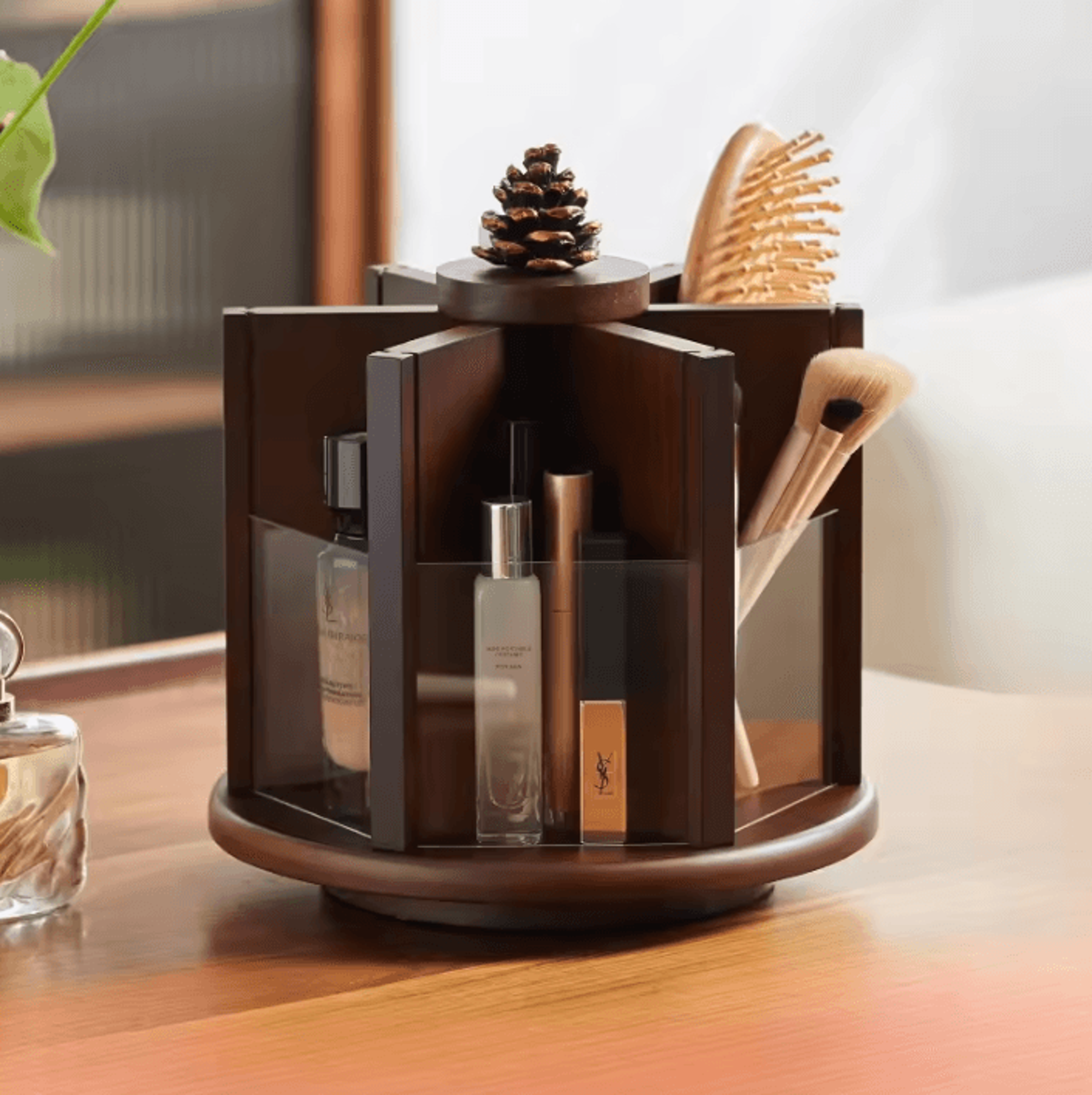 vintagespin wooden rotating makeup organizer with drawer storage