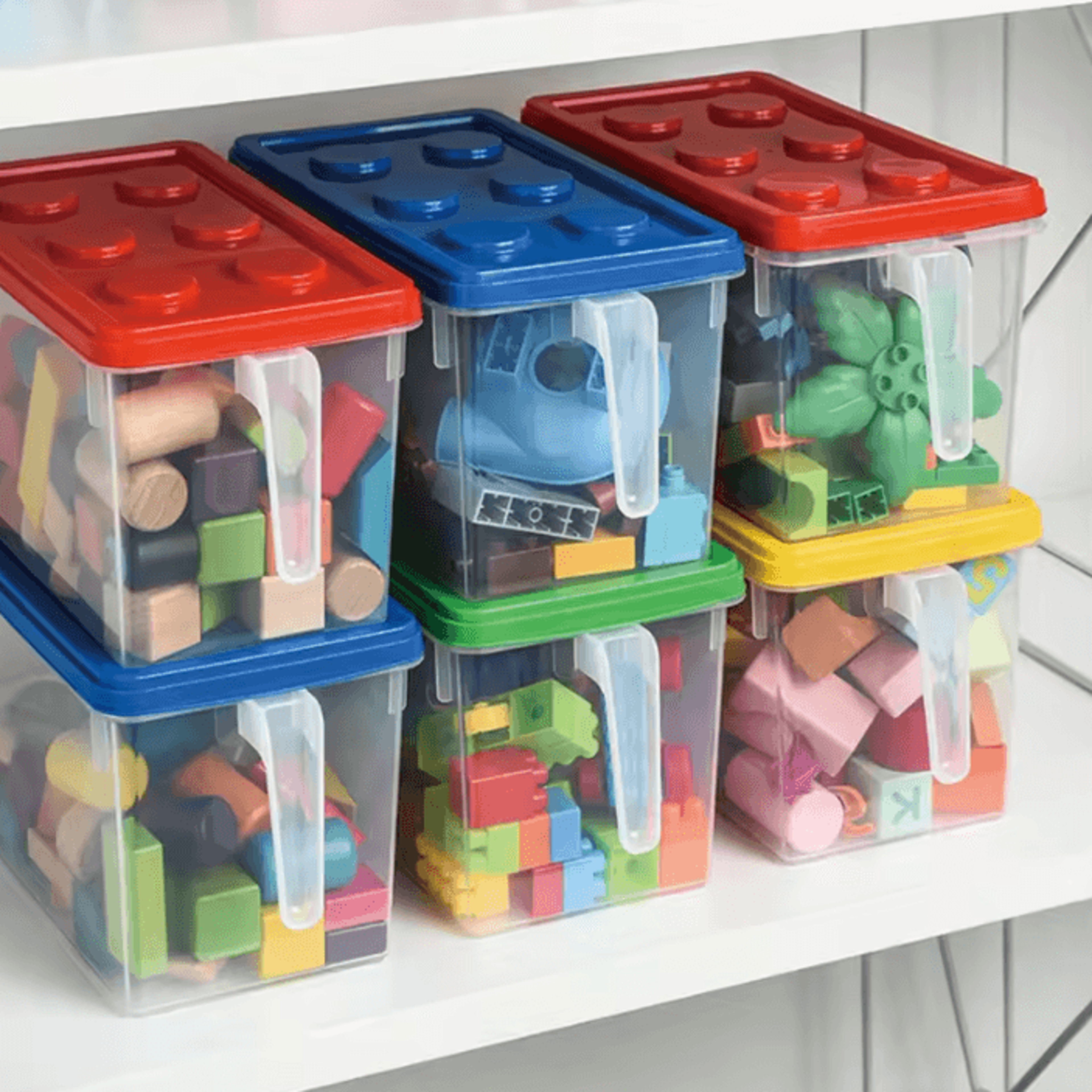 blocknest stackable kids building block storage box with carry handle