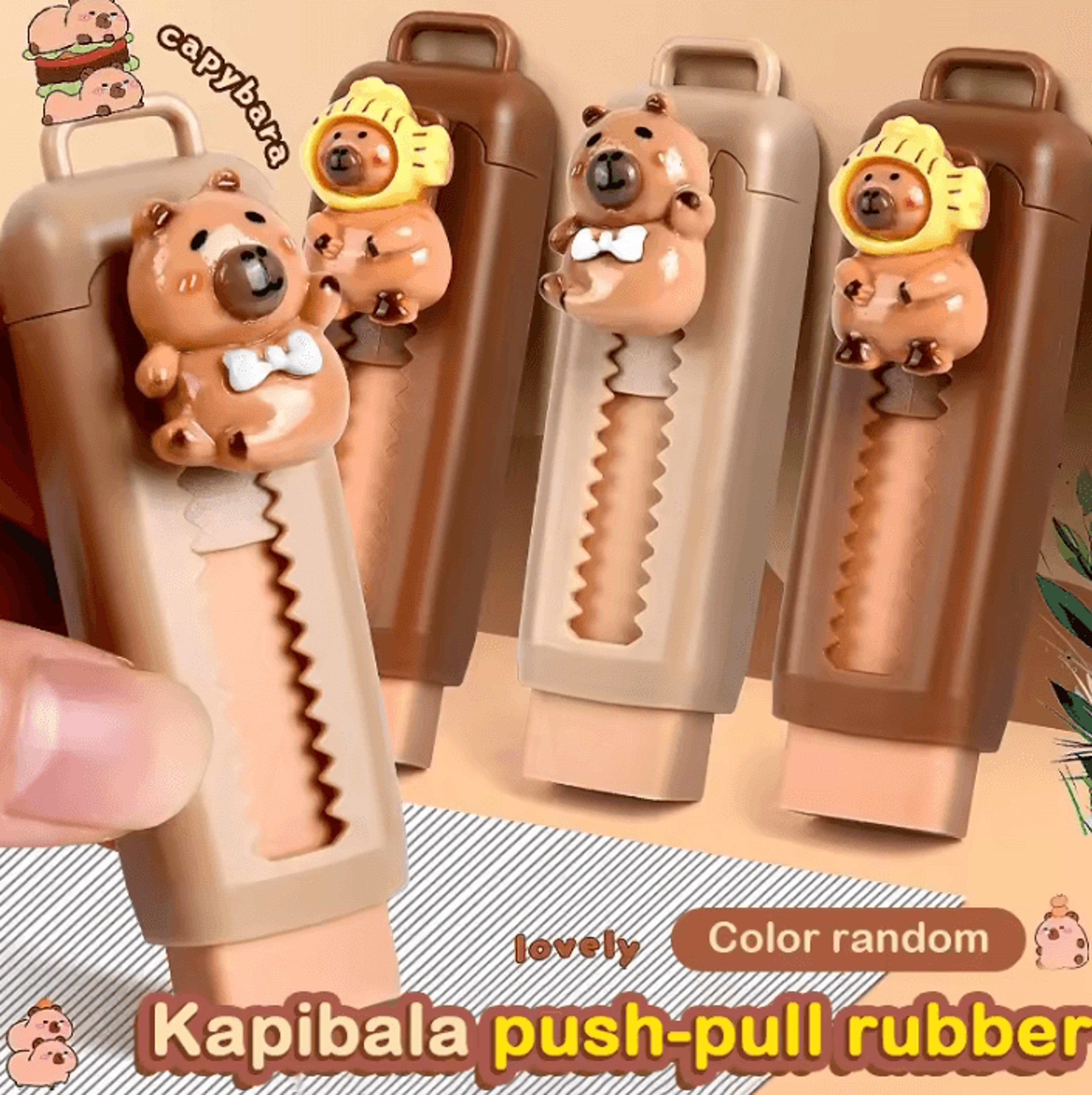capyerase kawaii push-pull capybara eraser for school and office