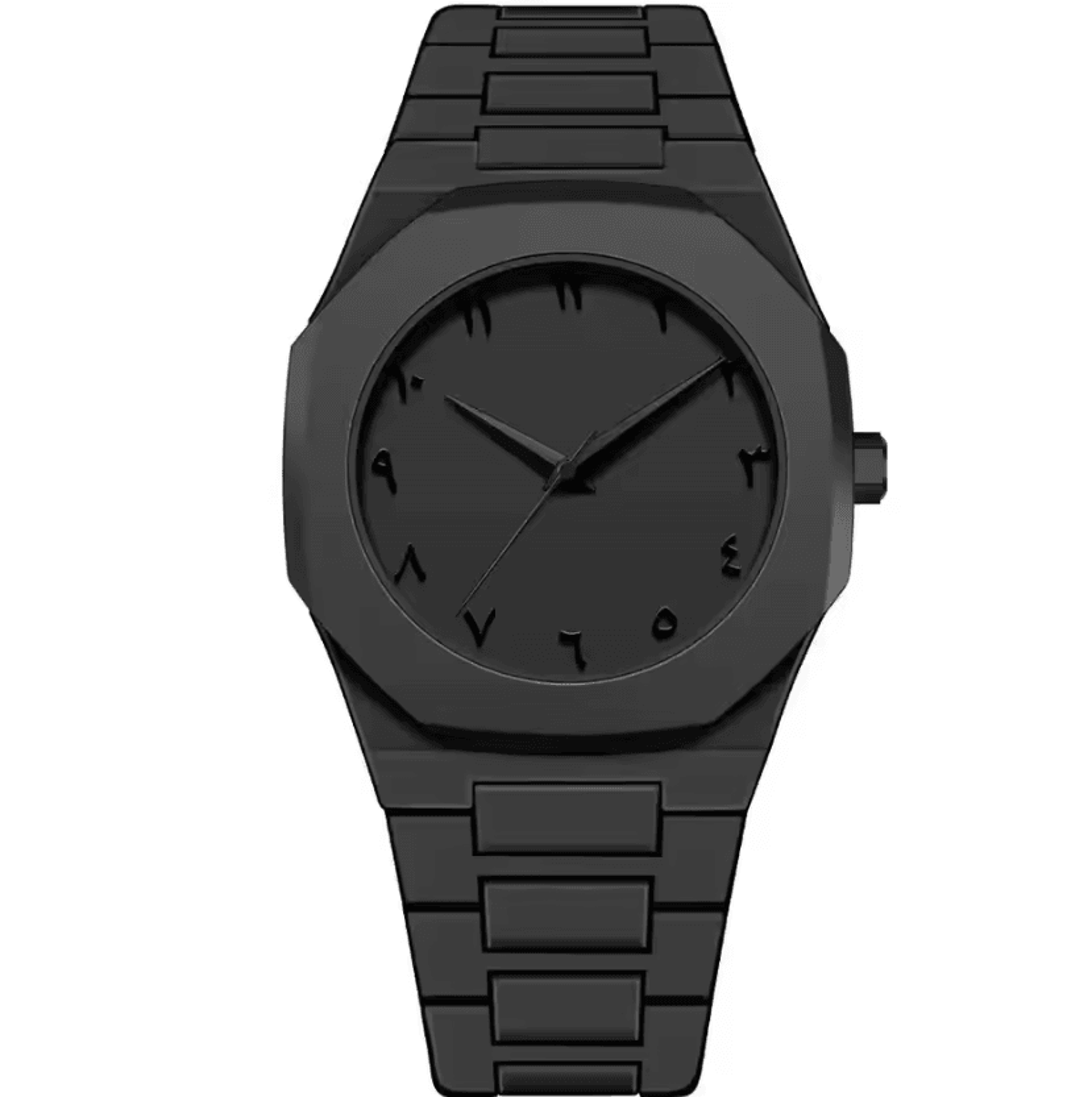 noirpulse minimalist black quartz watch with arabic numeral dial for men
