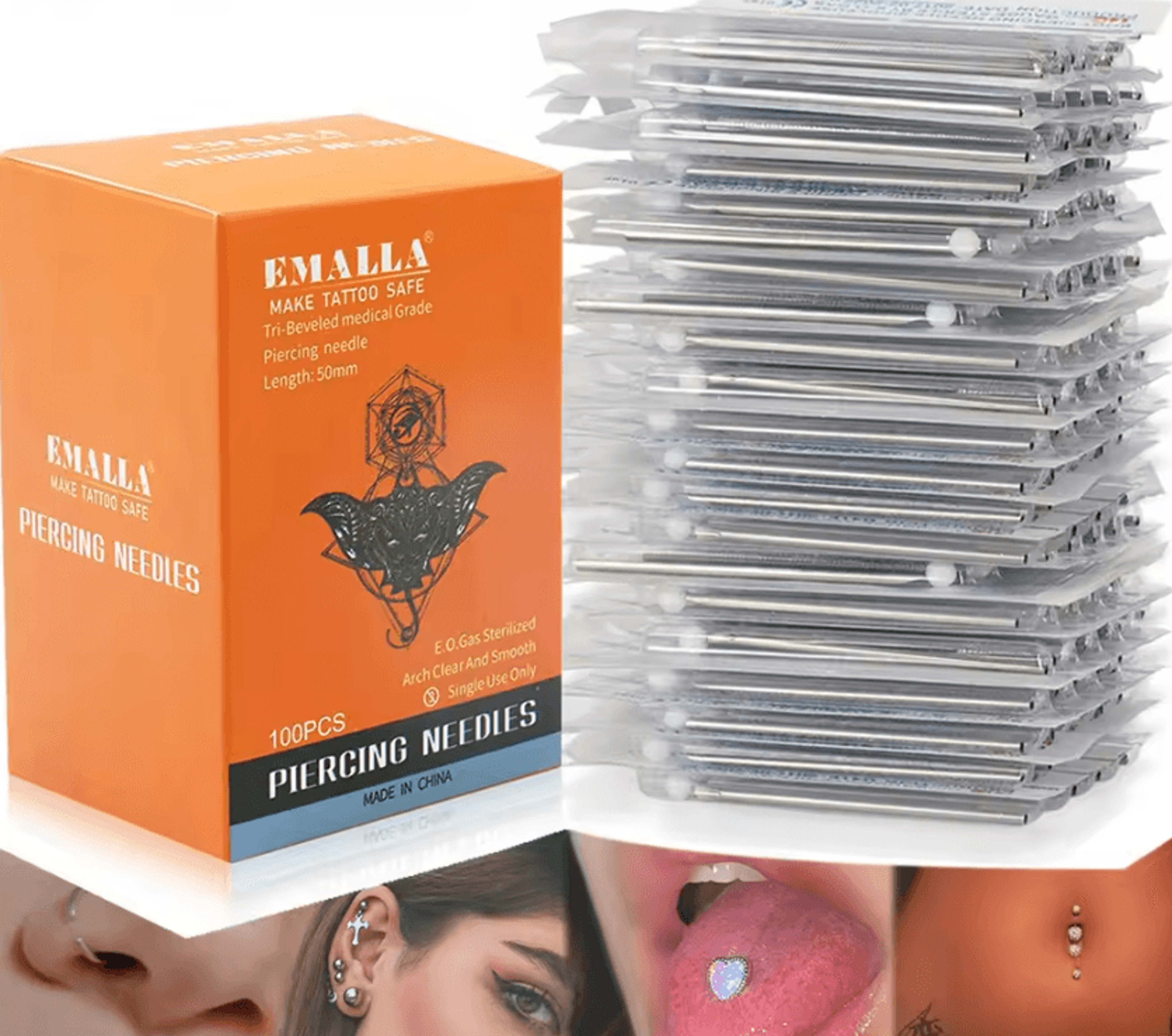 piercesteel pro 100-piece sterile stainless steel body piercing needles