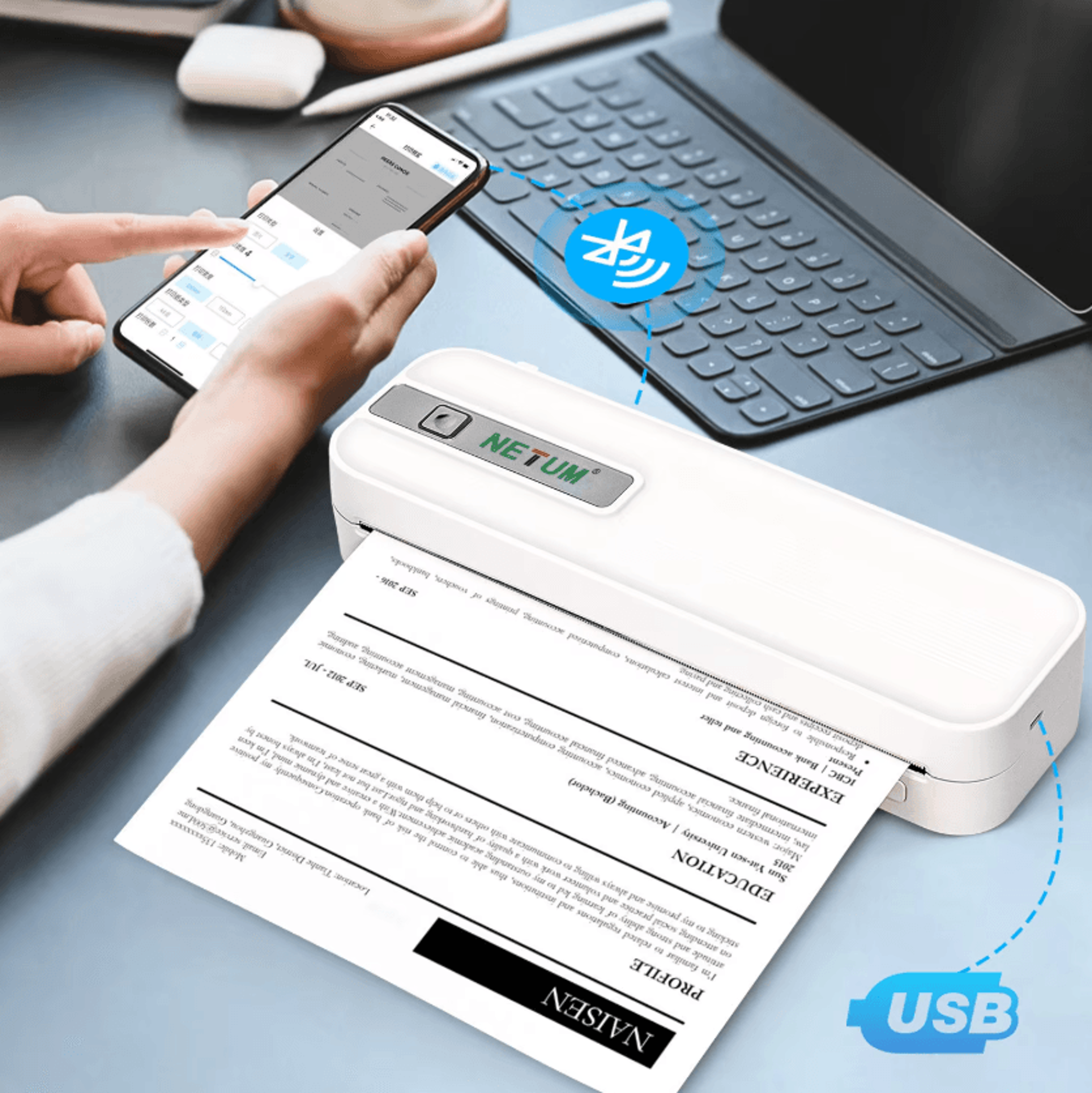 xl-p801 flexiprint portable bluetooth thermal printer for phone pc and travel