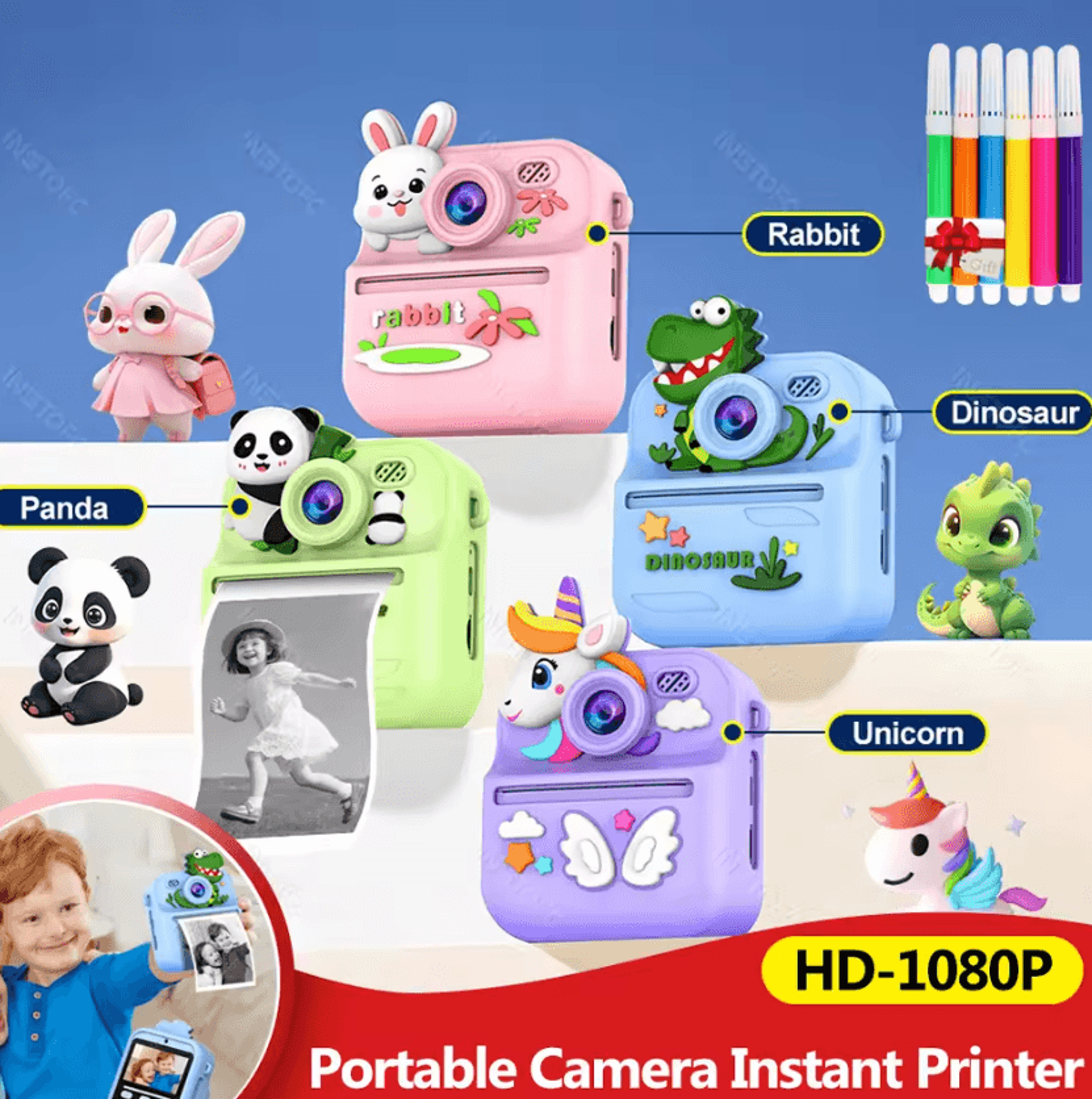 snapjoy kids instant print digital camera with dual lens and 1080p video