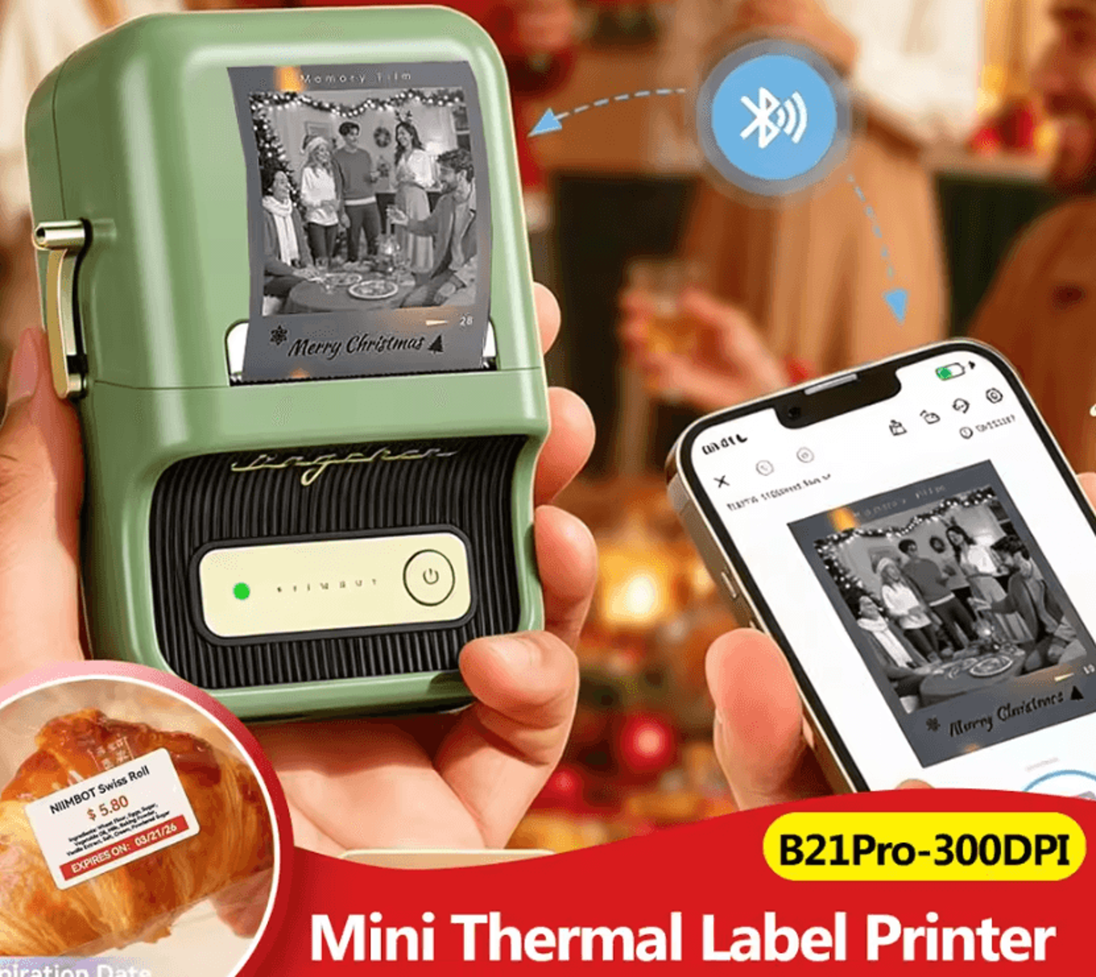 niimbot b21 pro coloredge 300 dpi wireless thermal label printer with red and black printing