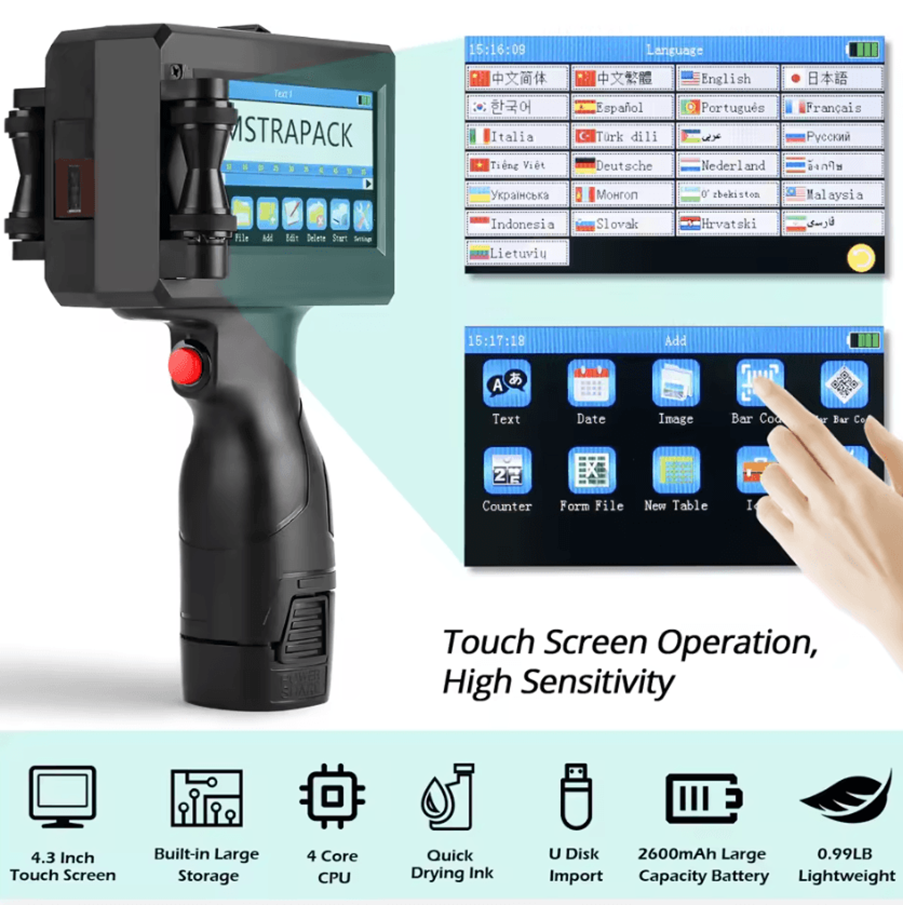 127mm Handheld Inkjet Printer With FastDrying Ink For Batch Date Barcode And Logo Printing 1