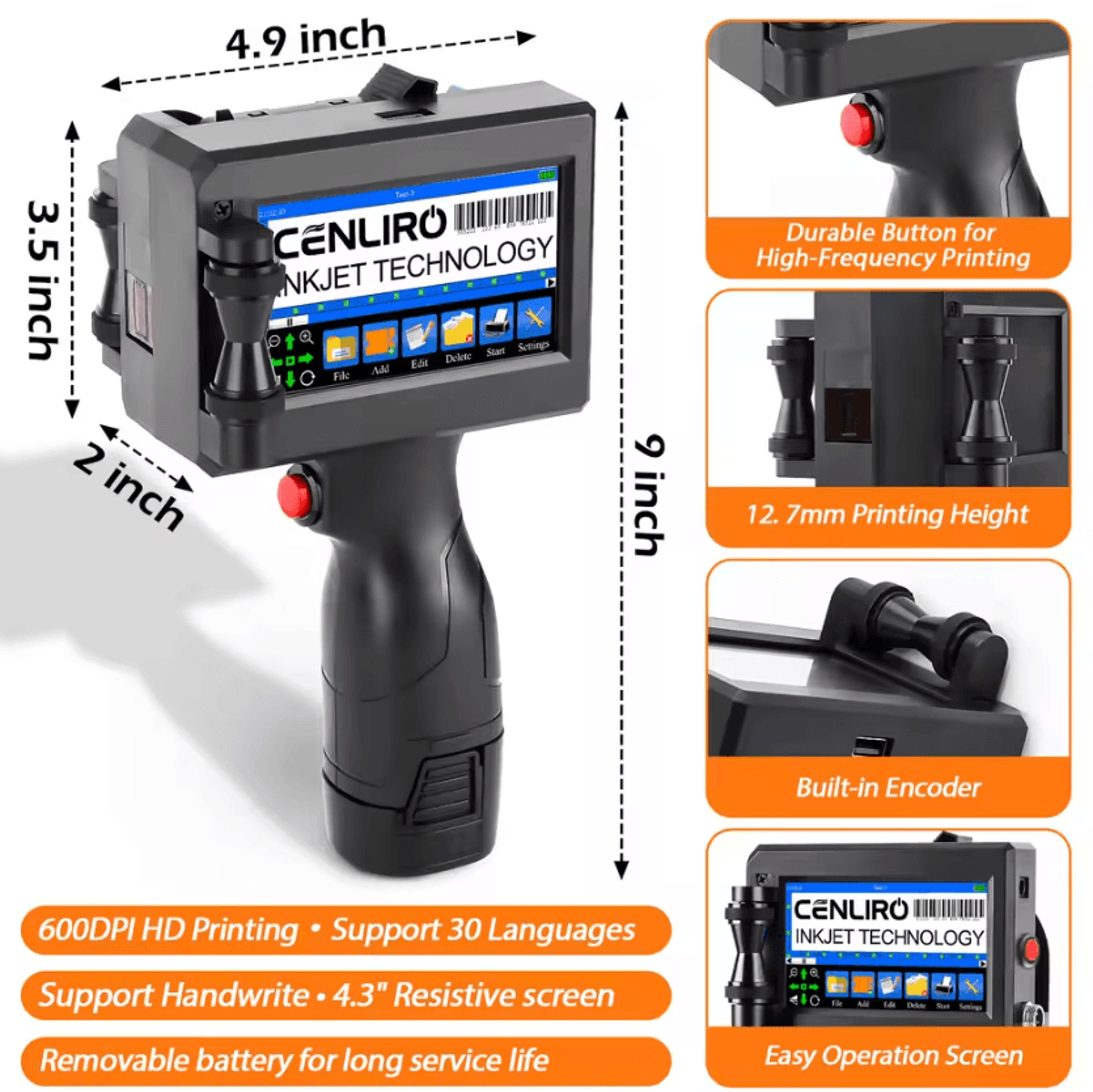 Cenliro CL20B 254mm Handheld Inkjet Printer Portable Batch Date And QR Code Coding Machine 2
