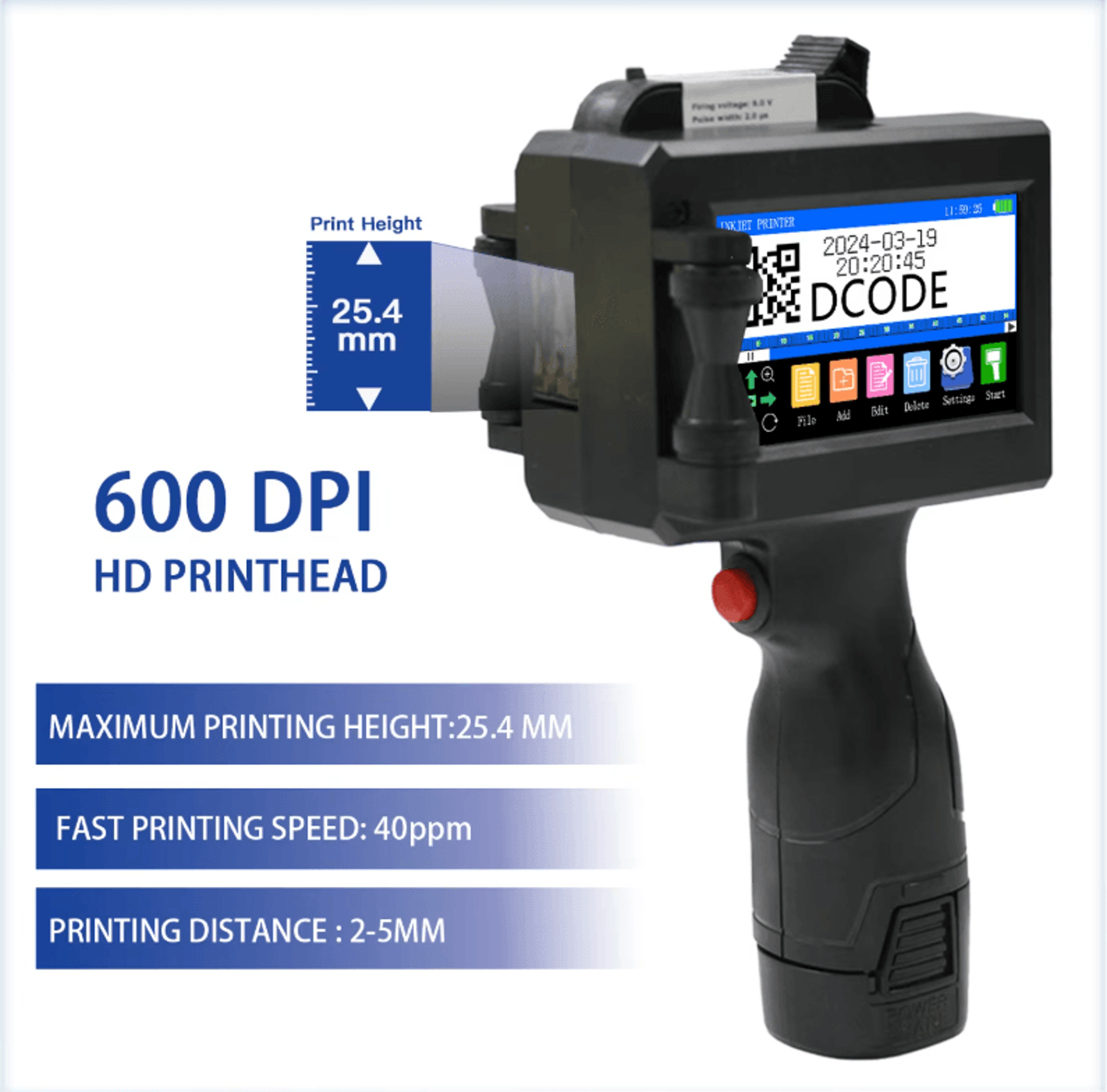 DCODE 1750PLUS1 254mm Handheld Inkjet Printer Portable TIJ Barcode And Batch Coding Machine 2