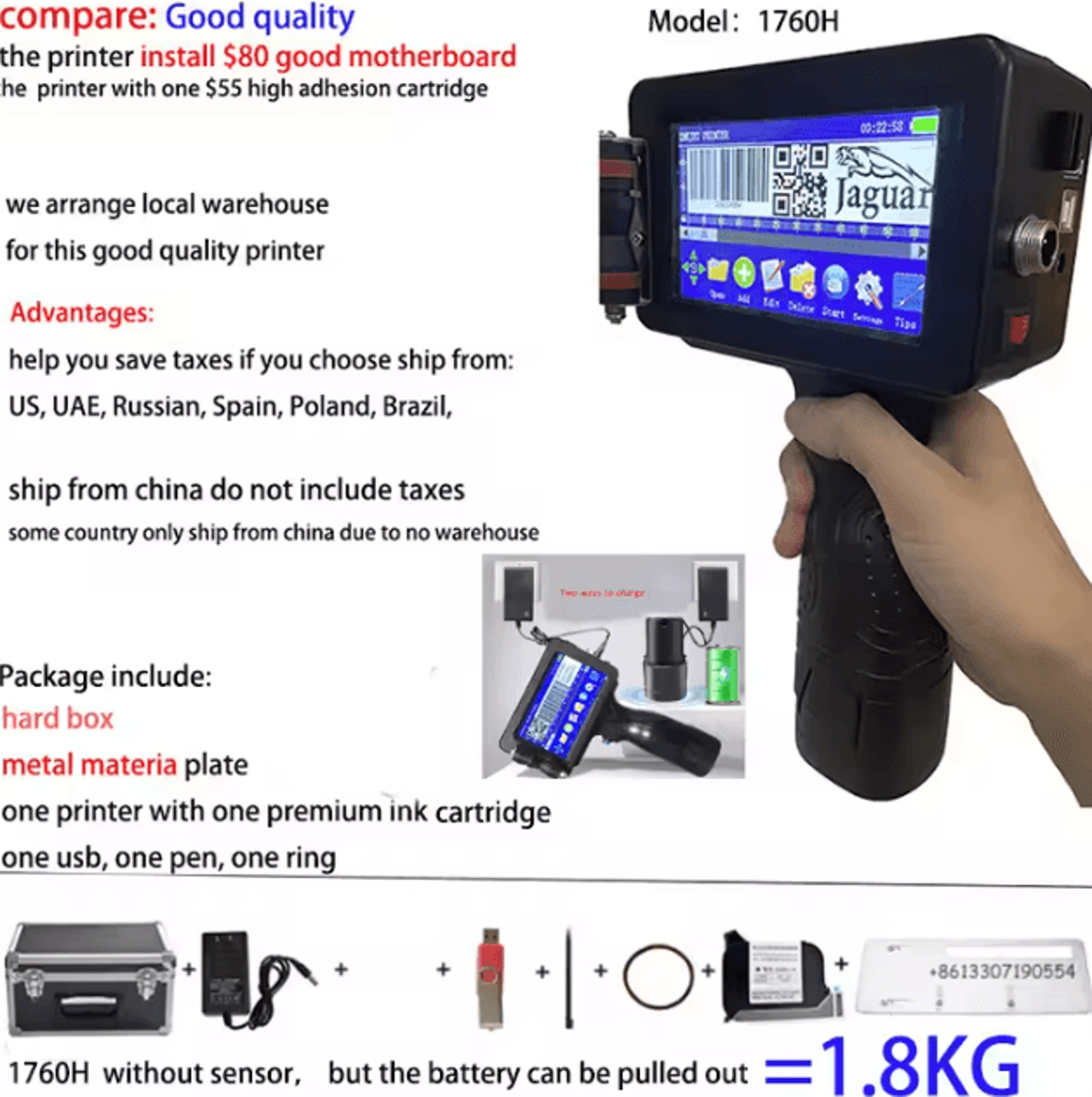S7 Y7 127mm Handheld Inkjet Printer Portable QR Barcode And Expiry Date Coding Machine 7
