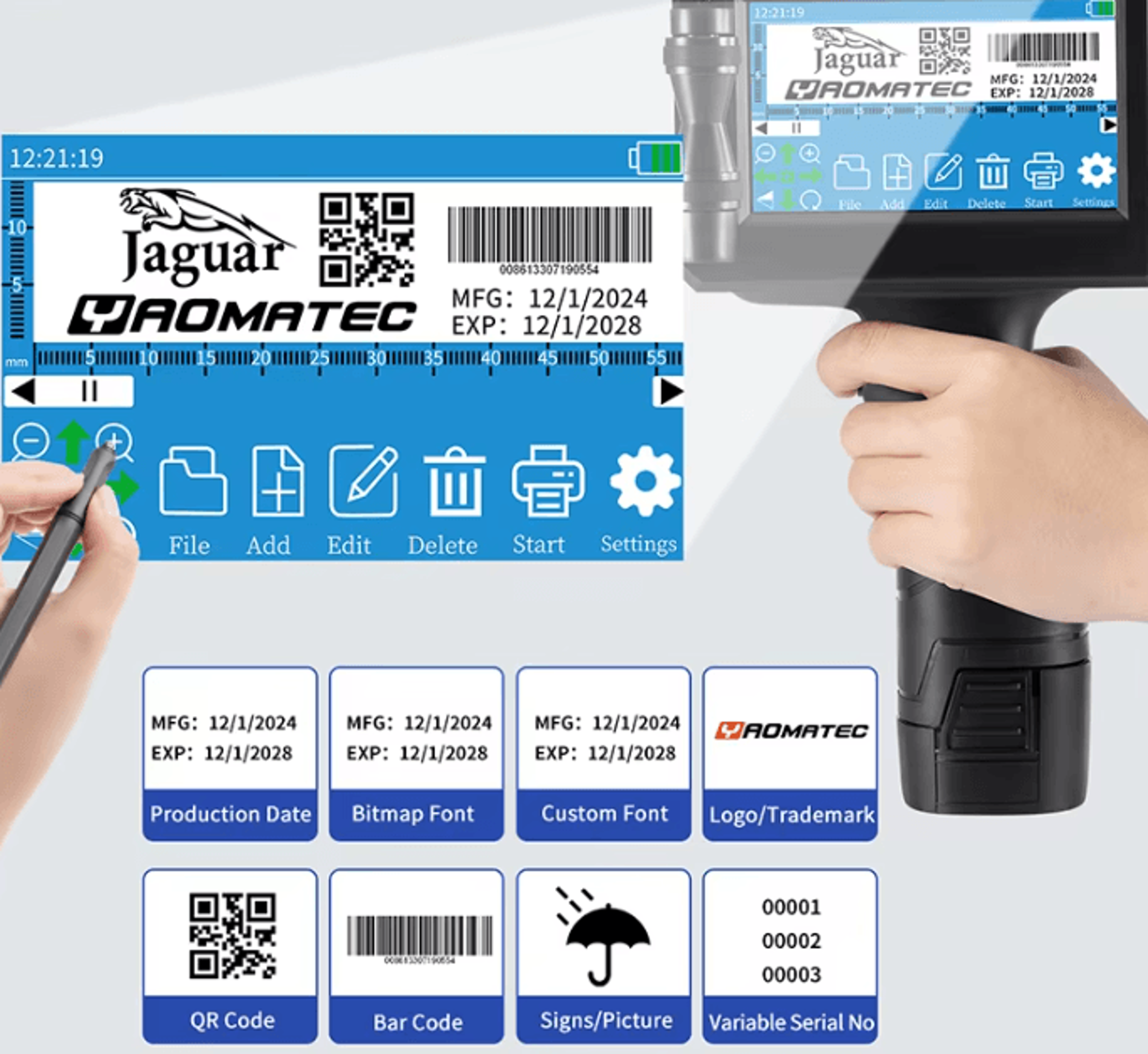 S7 Y7 127mm Handheld Inkjet Printer Portable QR Barcode And Expiry Date Coding Machine 1
