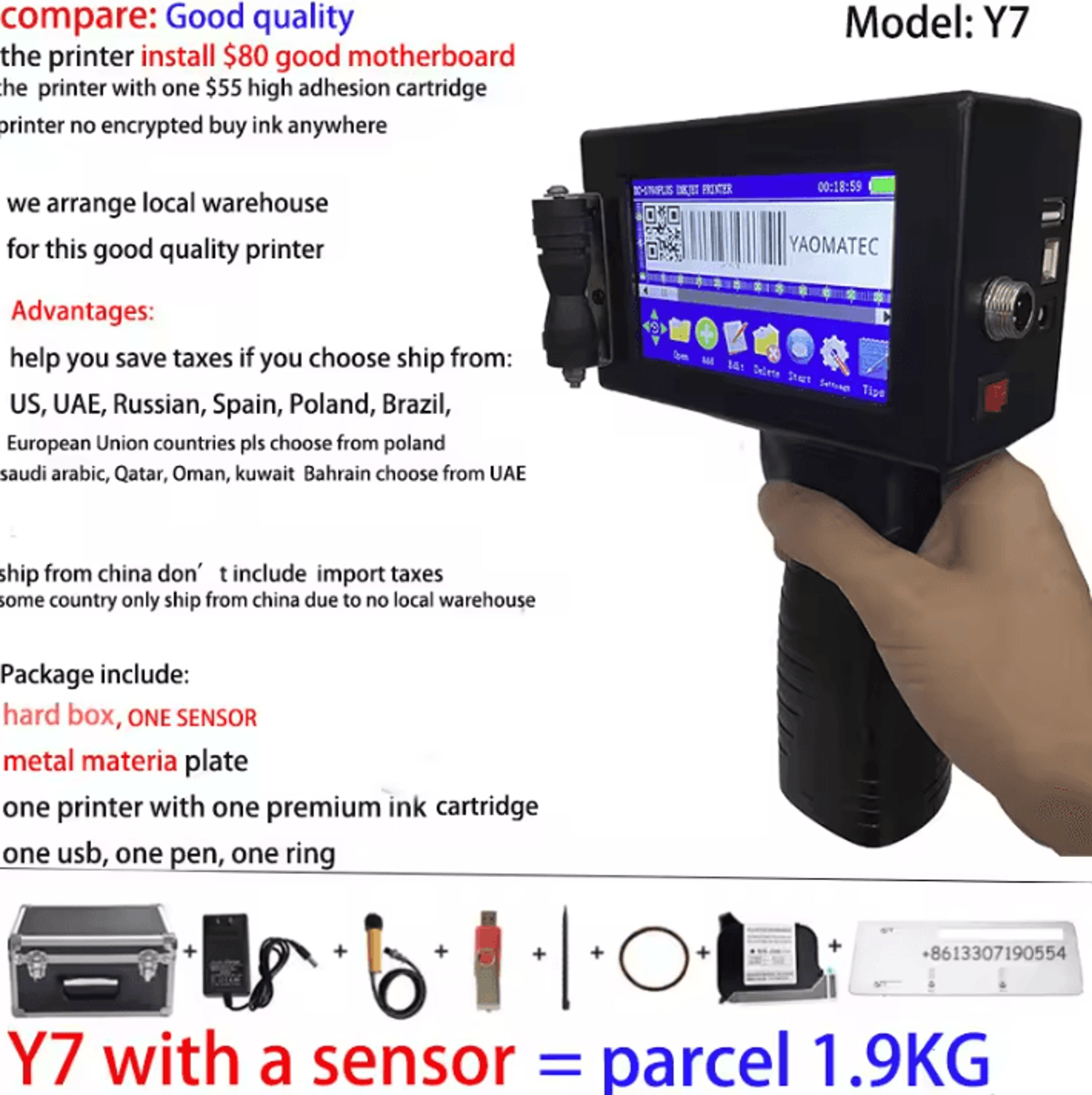 S7 Y7 127mm Handheld Inkjet Printer Portable QR Barcode And Expiry Date Coding Machine 5