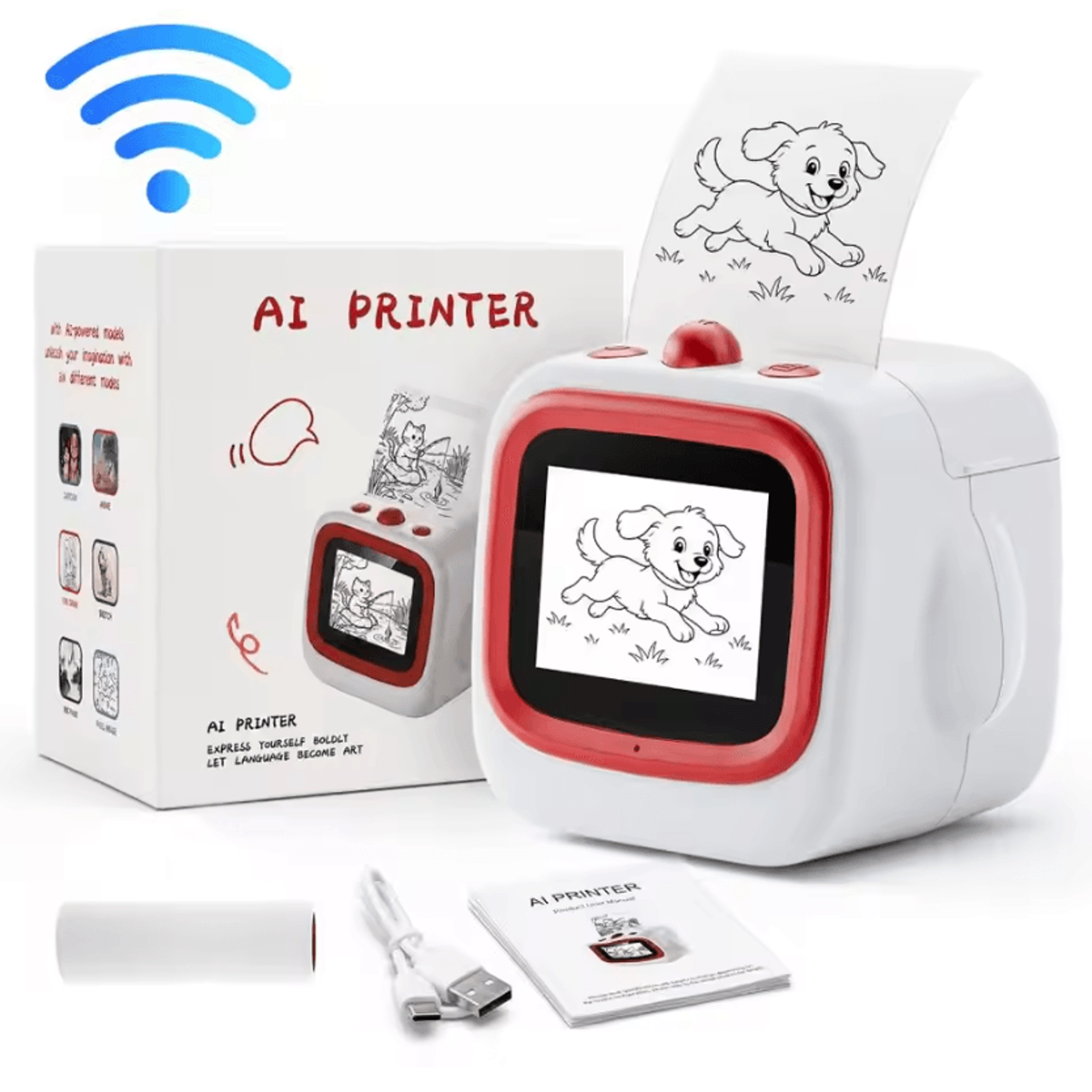 ai voice-activated mini sticker printer for kids with 2.4-inch ips screen and wifi