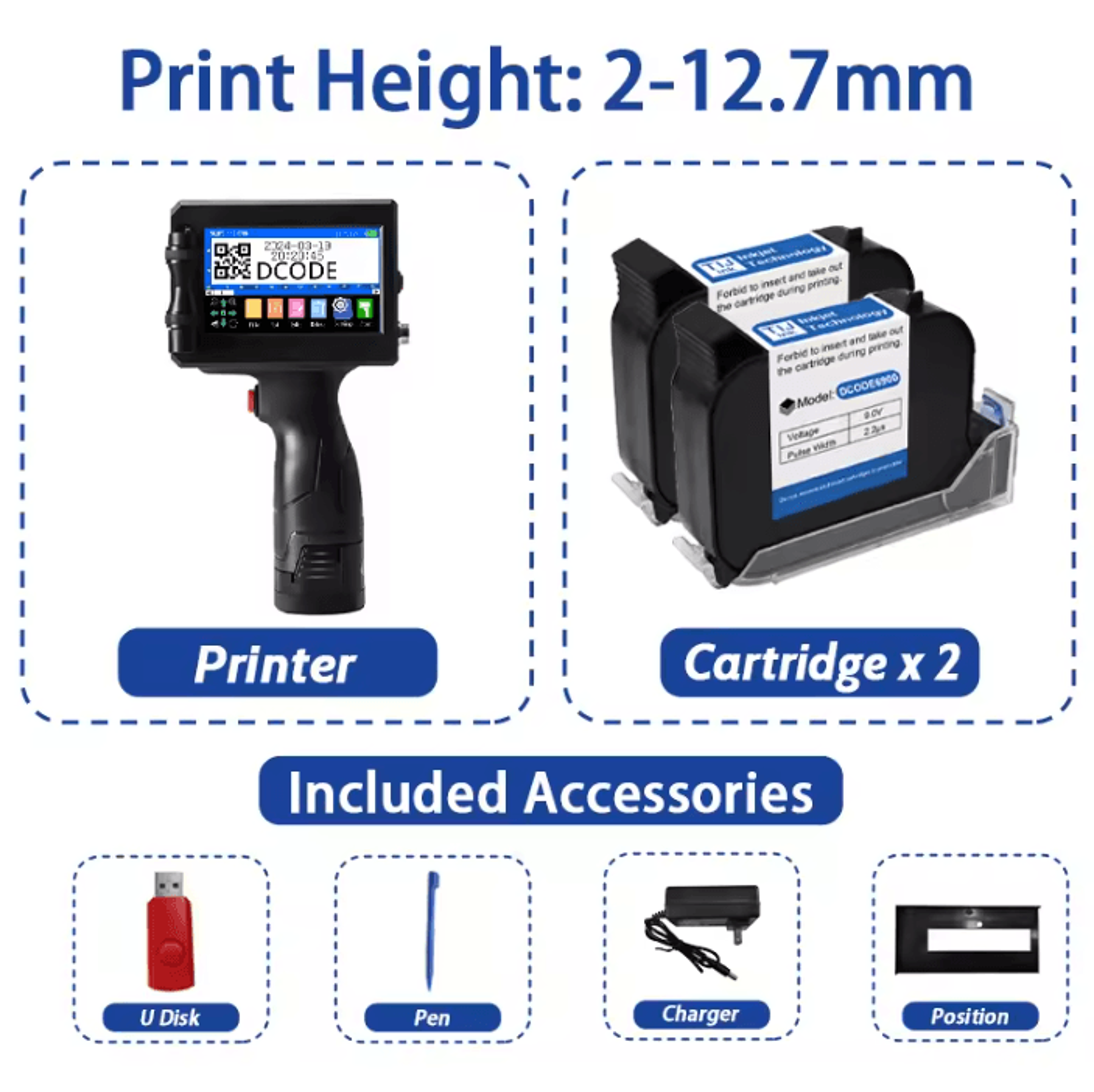 DCODE 1750plus Portable Handheld Inkjet Printer 127mm 254mm Barcode QR And Date Coding Machine 7