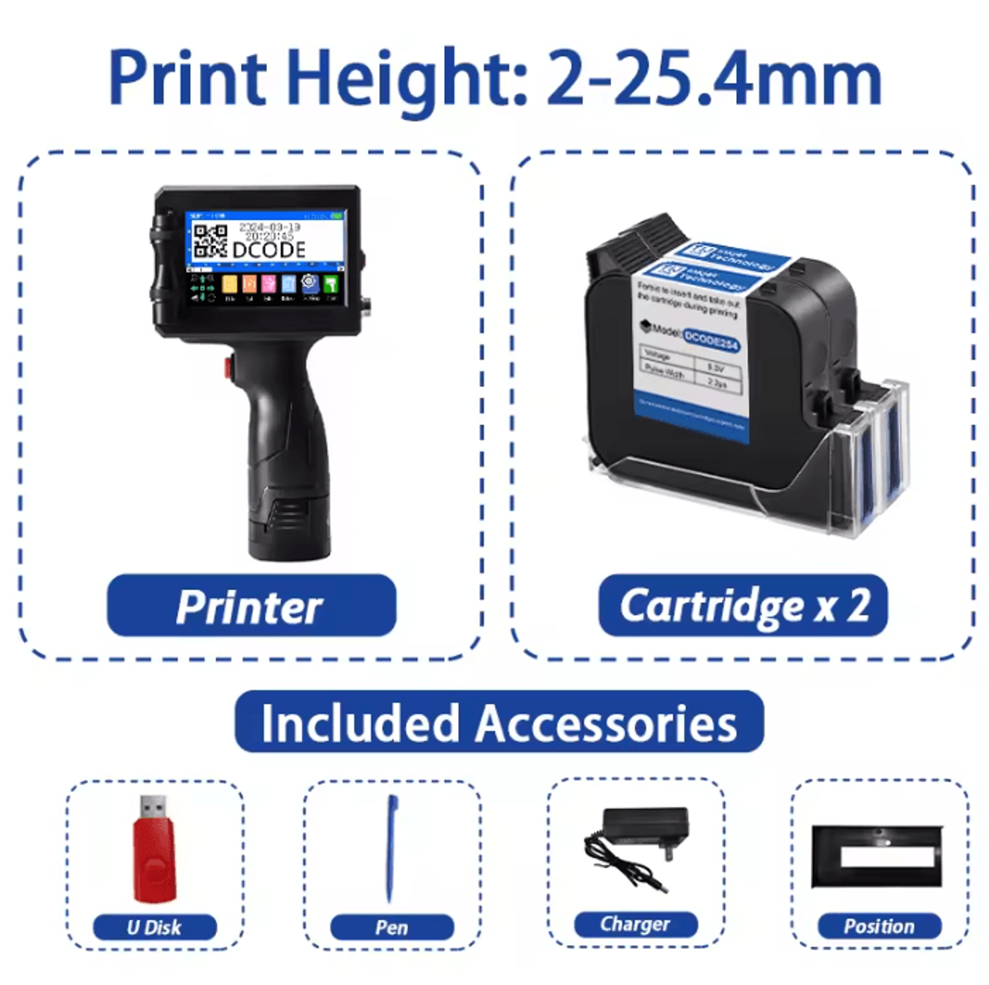 DCODE 1750plus Portable Handheld Inkjet Printer 127mm 254mm Barcode QR And Date Coding Machine 8