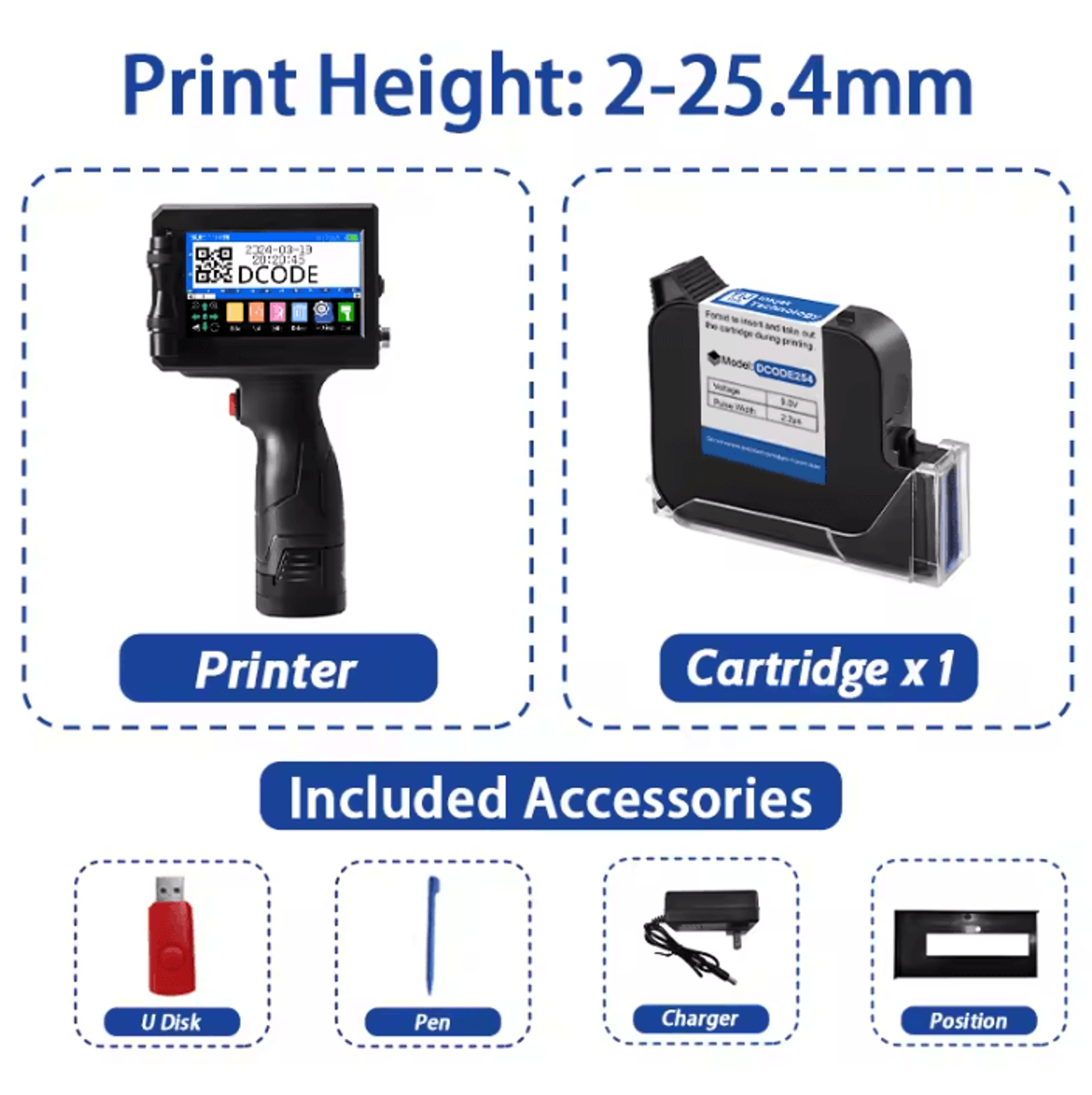 DCODE 1750plus Portable Handheld Inkjet Printer 127mm 254mm Barcode QR And Date Coding Machine 6