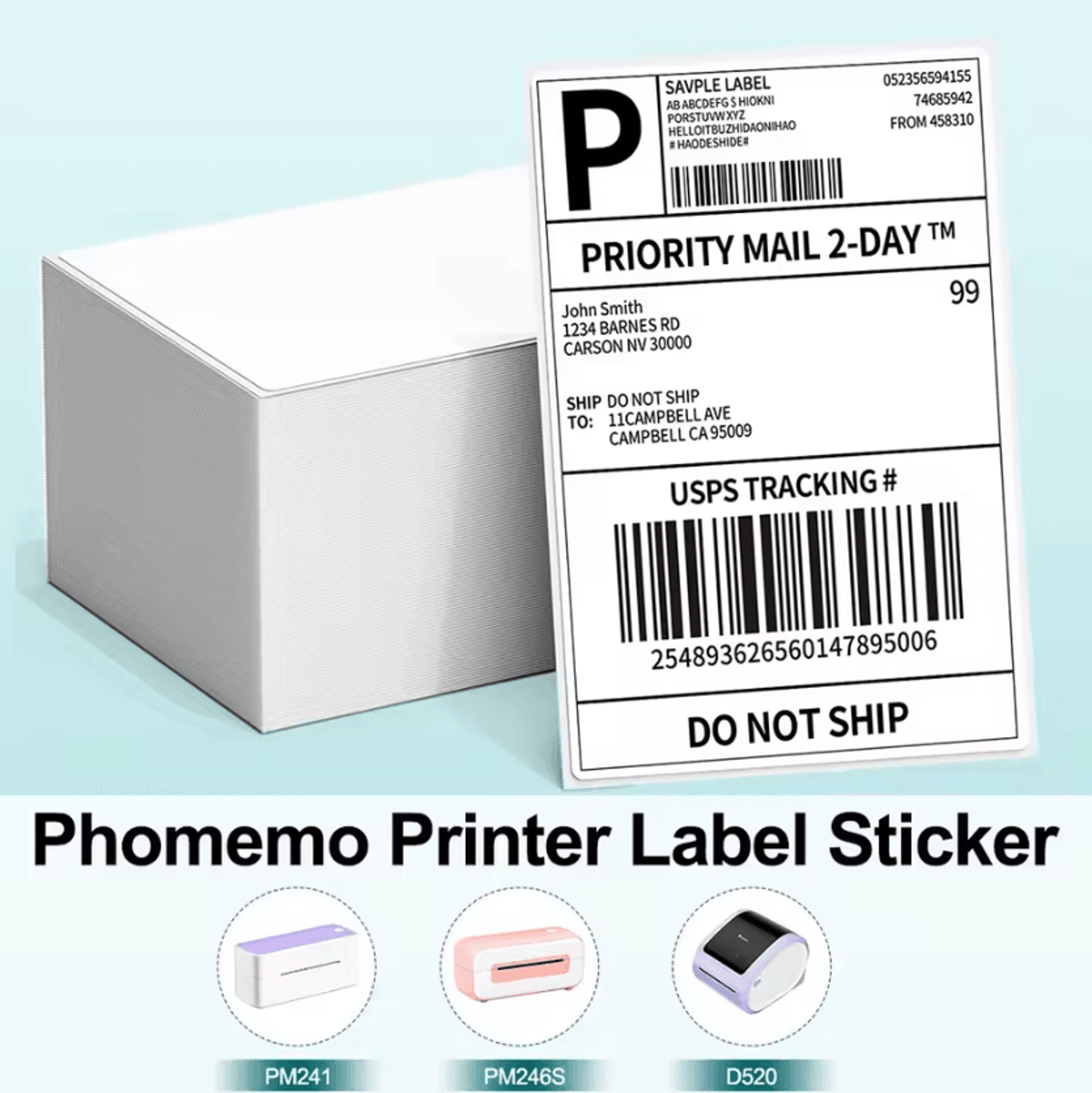 500pcs 4x6 fan-fold thermal shipping labels adhesive printer paper for phomemo 241bt 246s d520bt