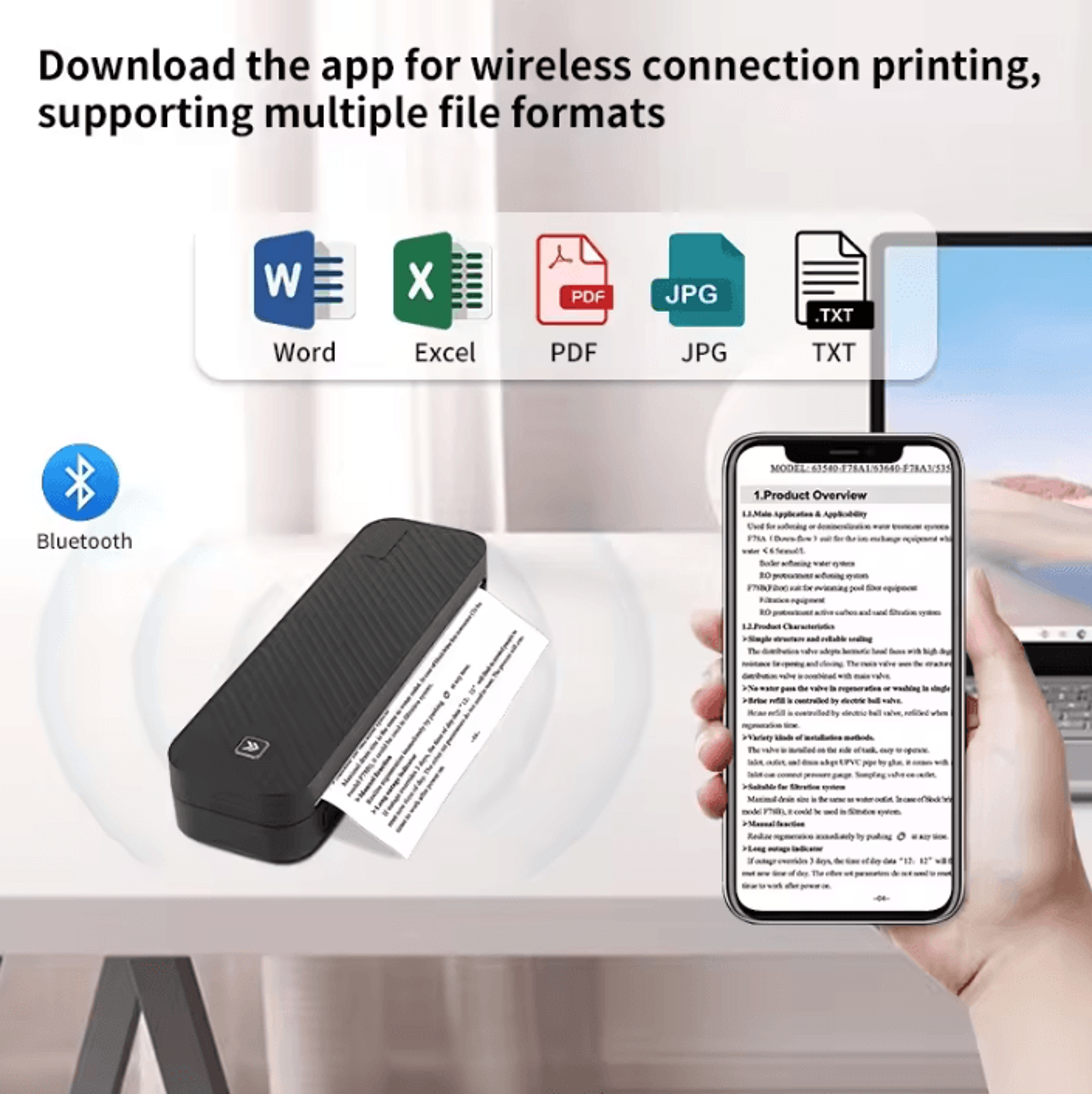portable a4 bluetooth thermal printer inkless wireless document printer for pdf word and excel
