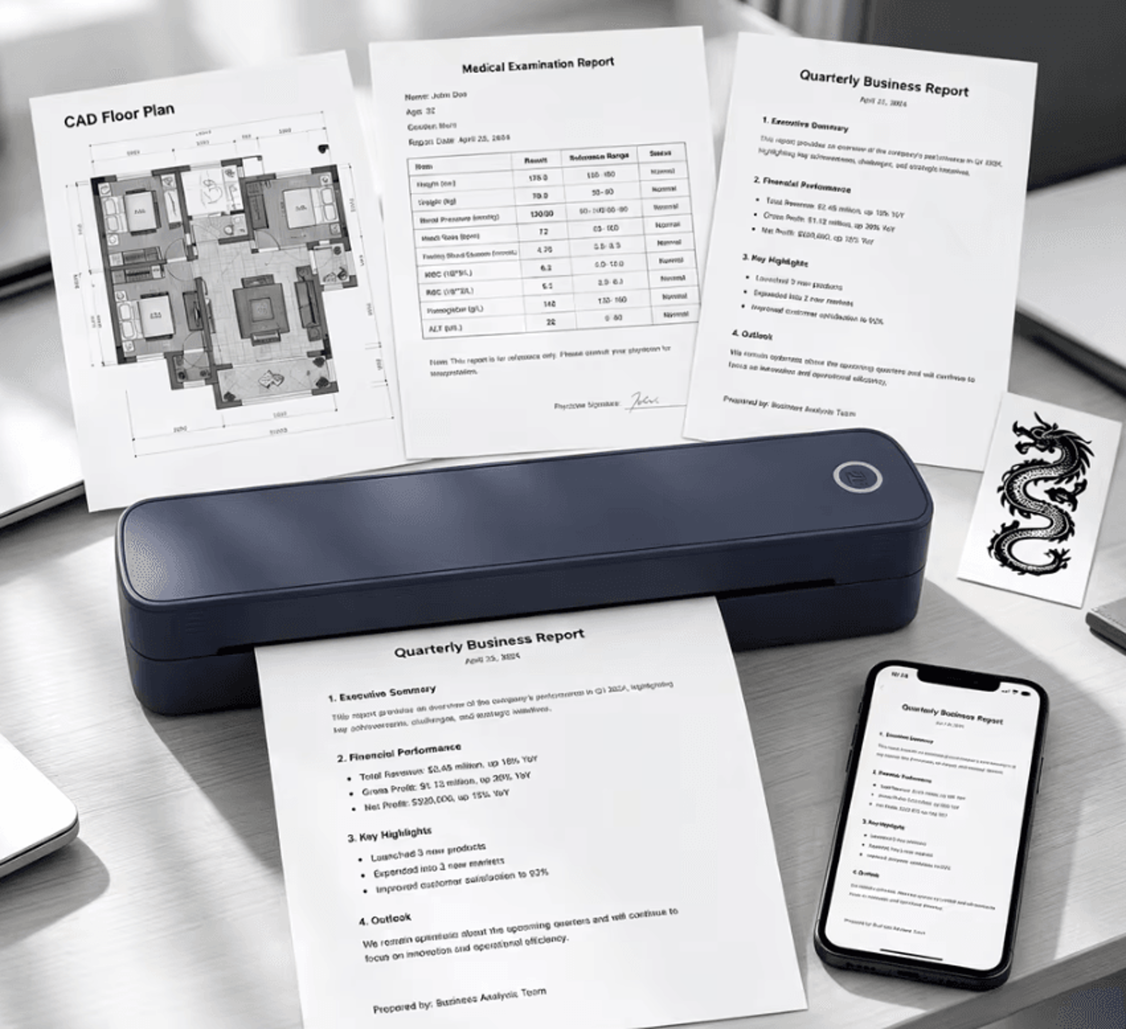 a4 portable wireless thermal printer mobile inkless document printer for us letter and a4 paper