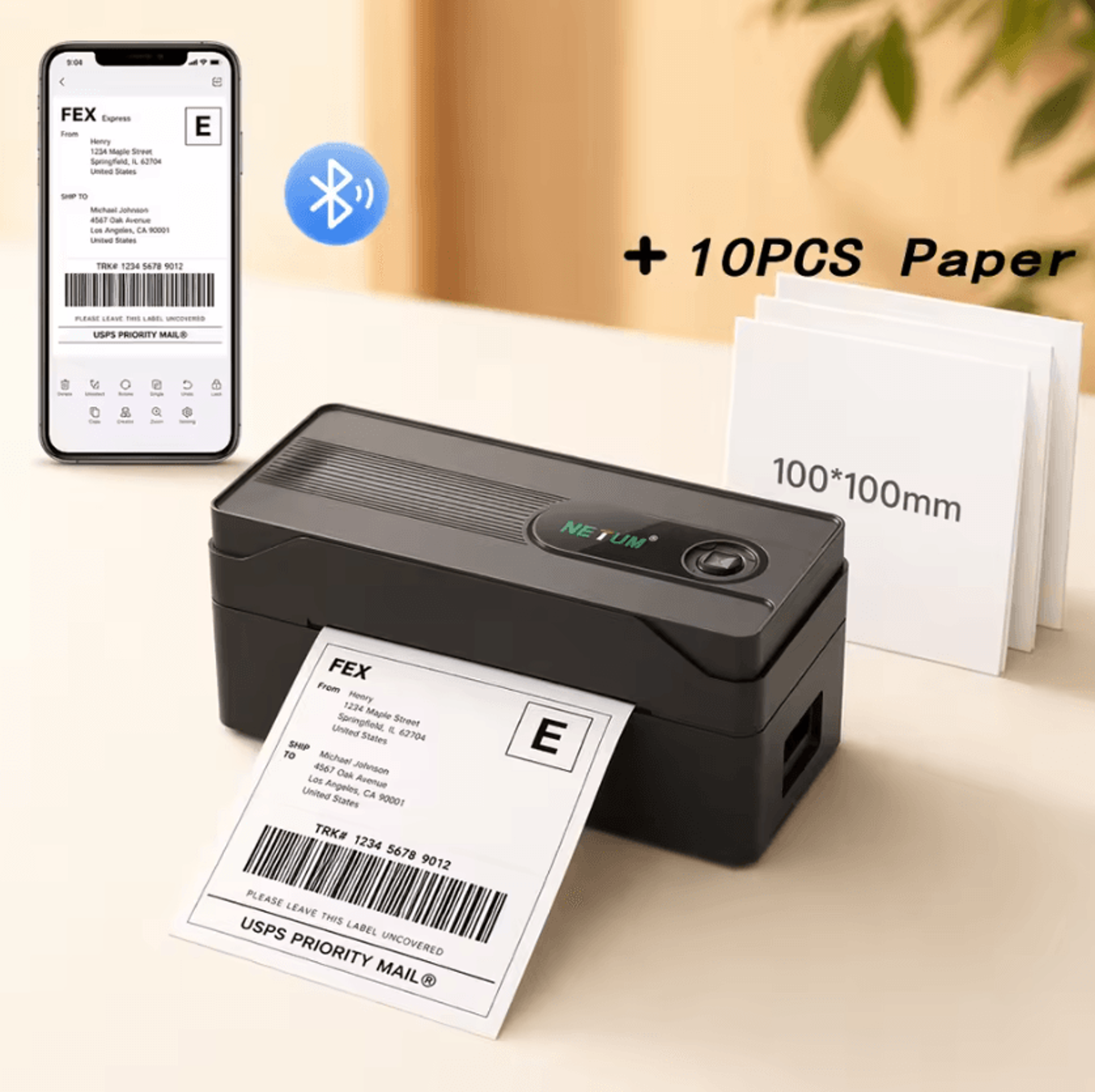 4x6 bluetooth thermal shipping label printer 30-110mm wireless barcode printer for small business