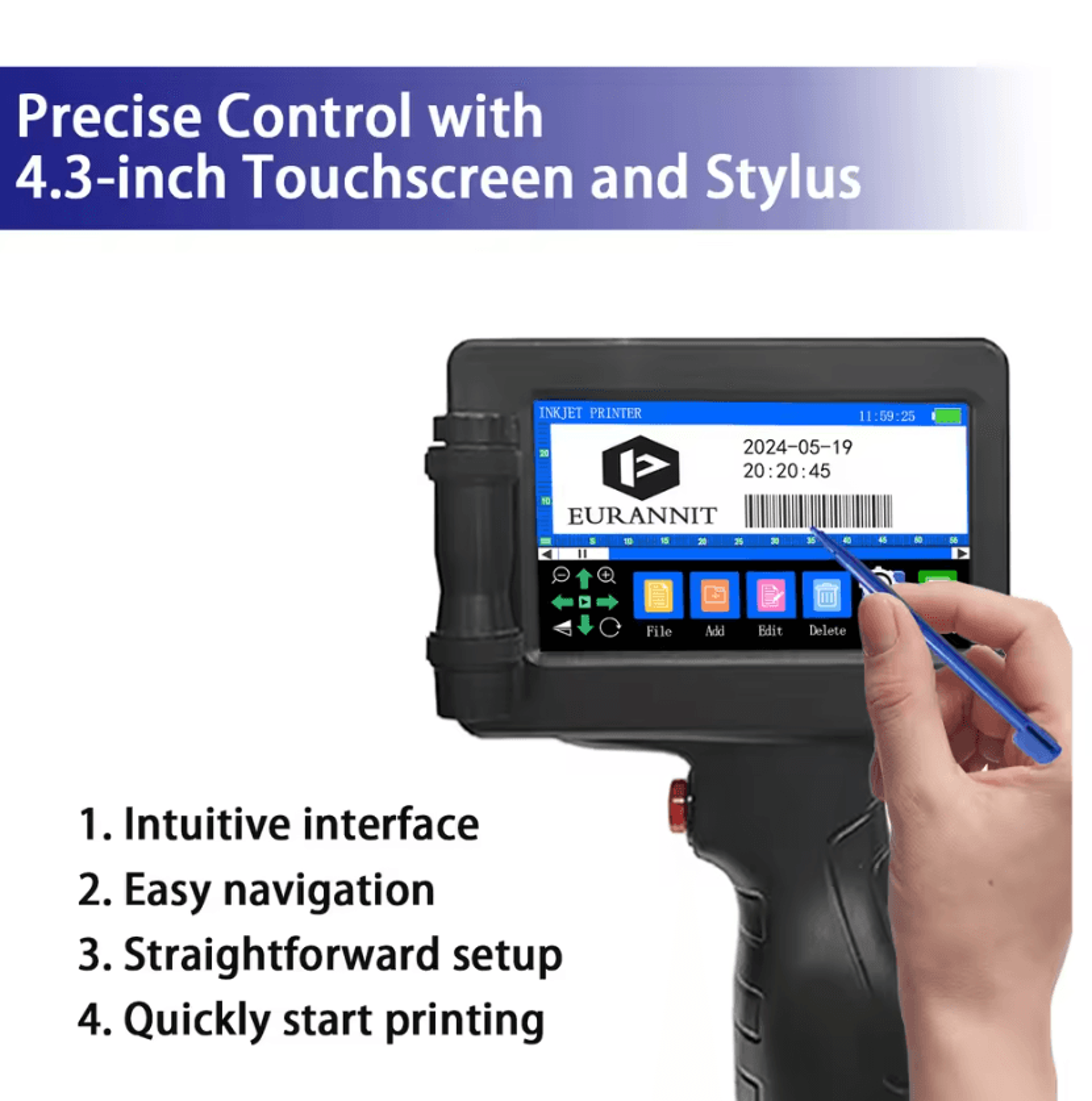 EURANNIT E17 127mm Portable Handheld Inkjet Printer QR Barcode And Expiration Date Coding Machine 1