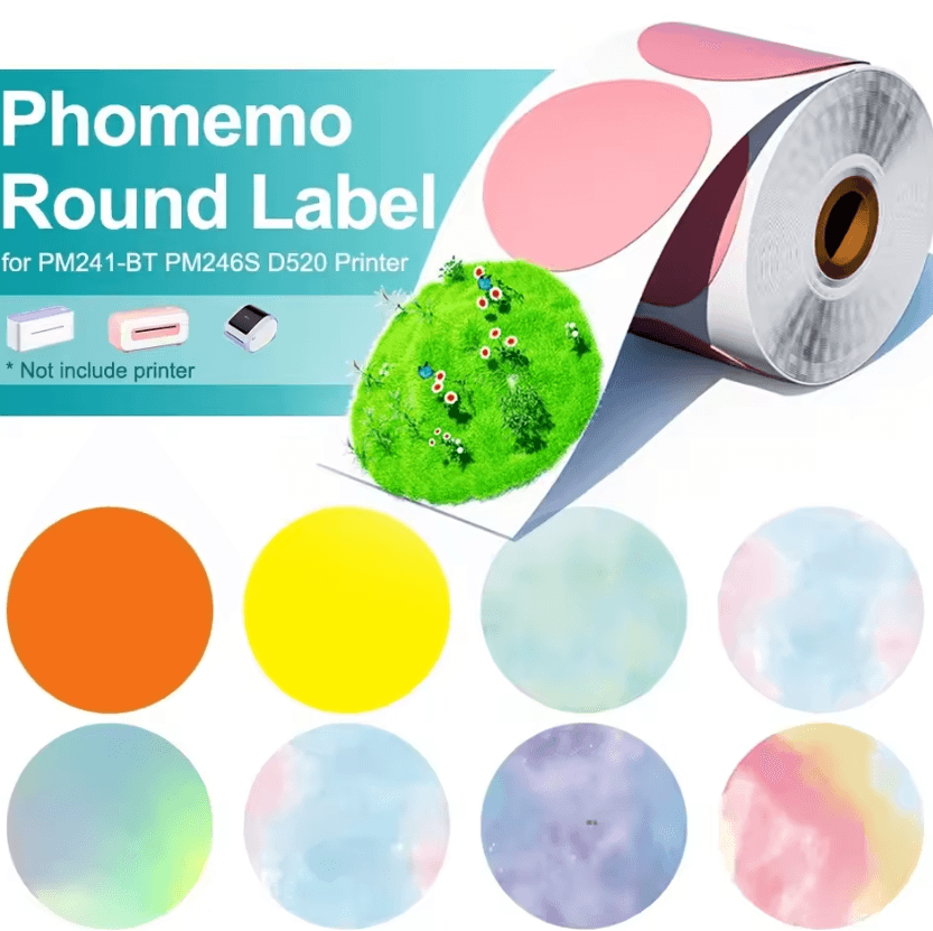 phomemo pm241 colorful thermal sticker labels round and square adhesive paper for diy logos and business packaging