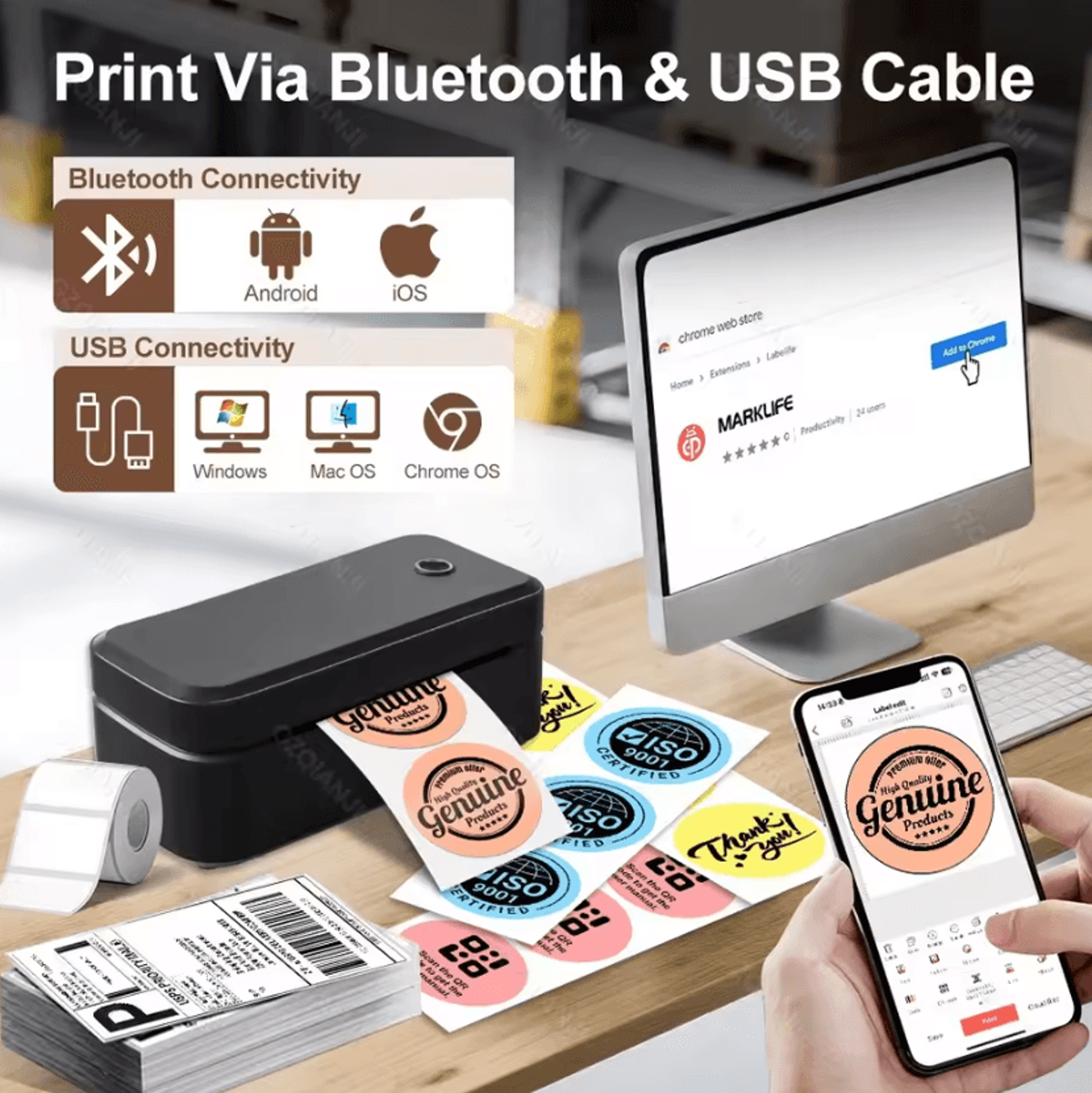 marklife x4 4 inch bluetooth thermal shipping label printer 110mm wireless barcode and package sticker maker