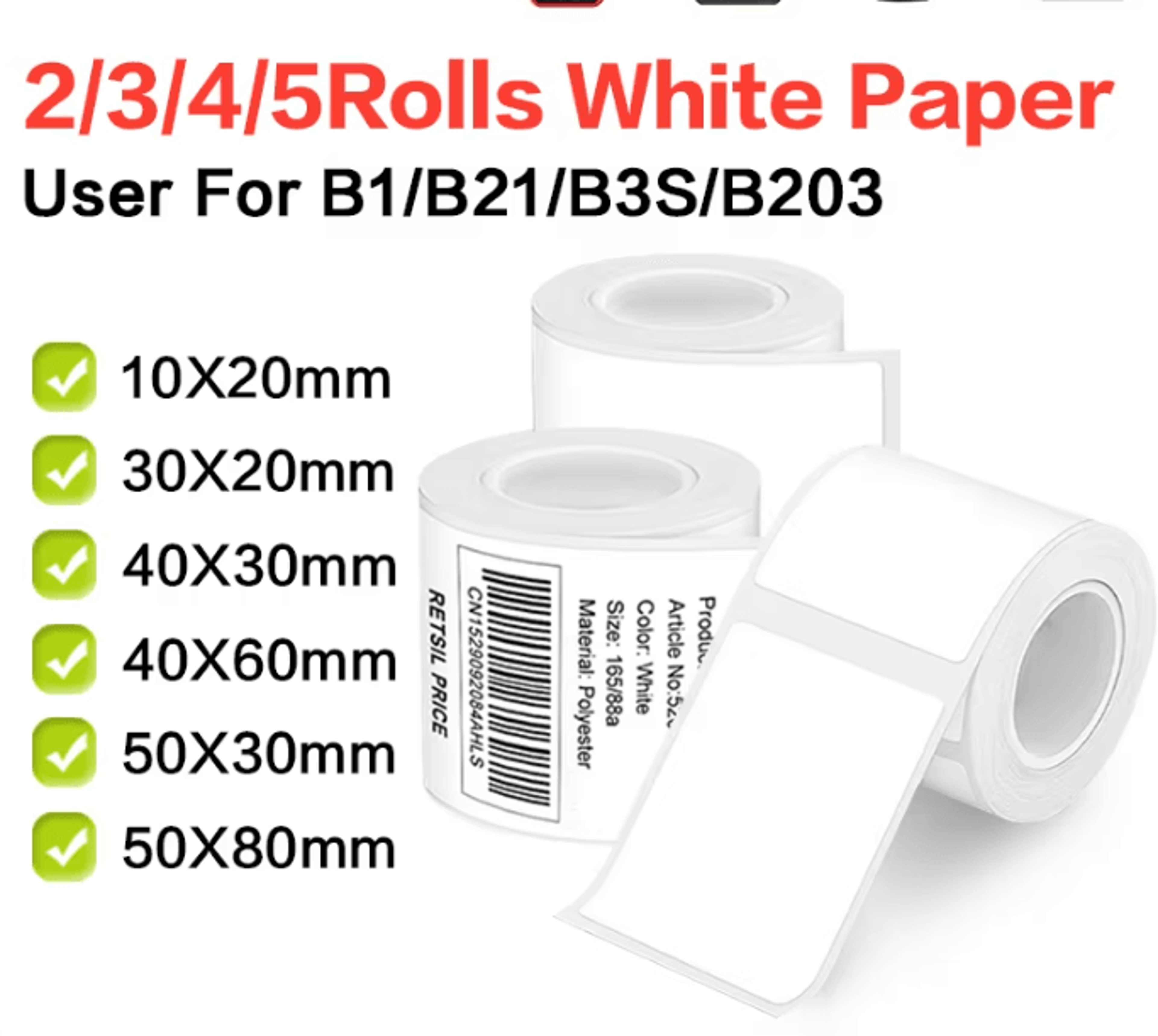 niimbot b1 b21 waterproof white thermal sticker labels self-adhesive printer paper refills 2 to 5 rolls
