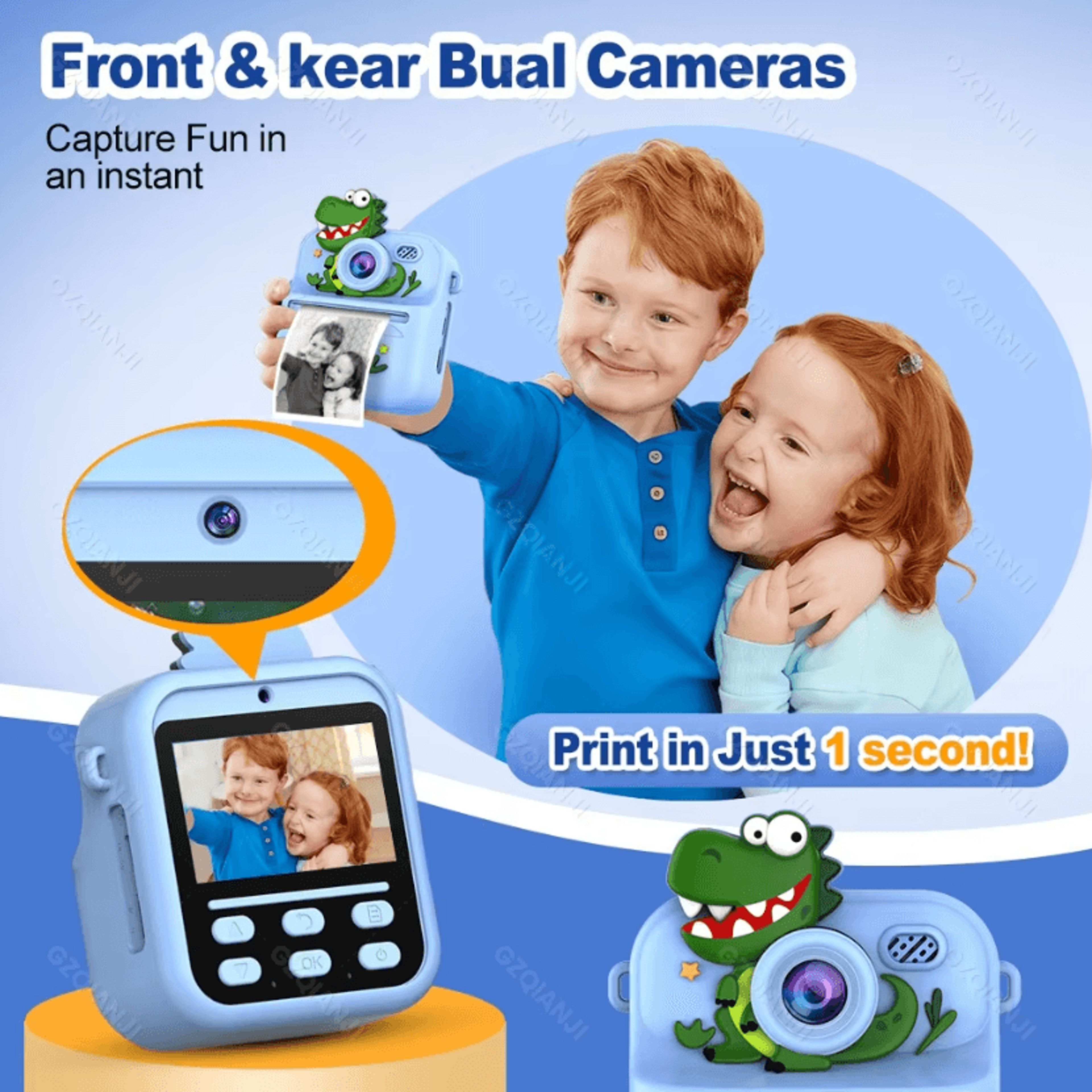 kids instant print digital camera 1080p hd video recorder with 58mm thermal printer and 32gb memory card