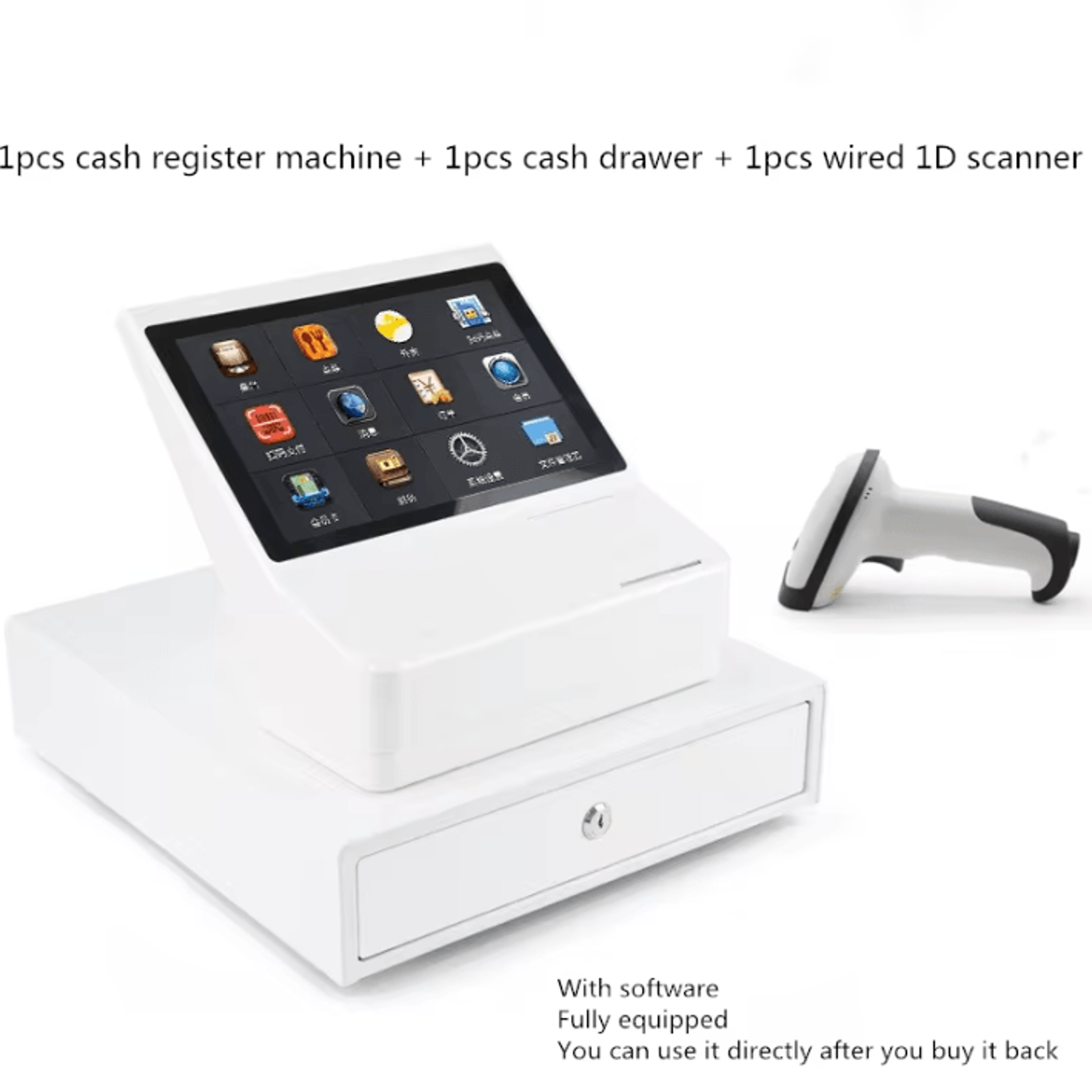 10.1 inch android pos cash register system all-in-one touchscreen machine with barcode scanner and cash drawer