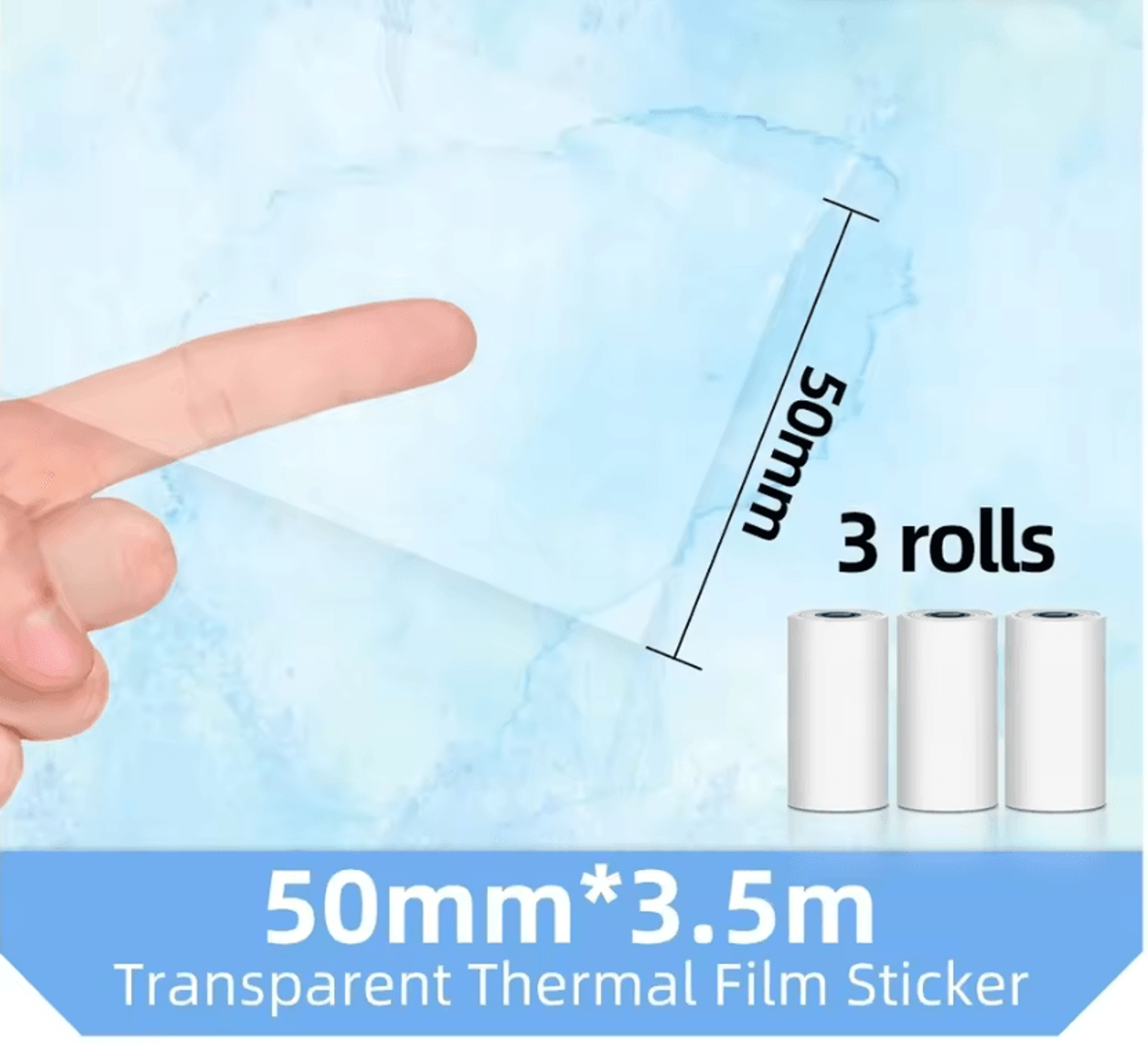 phomemo 3 rolls transparent thermal sticker paper 50mm x 3.5m bpa-free adhesive labels for m02 m03as m04as