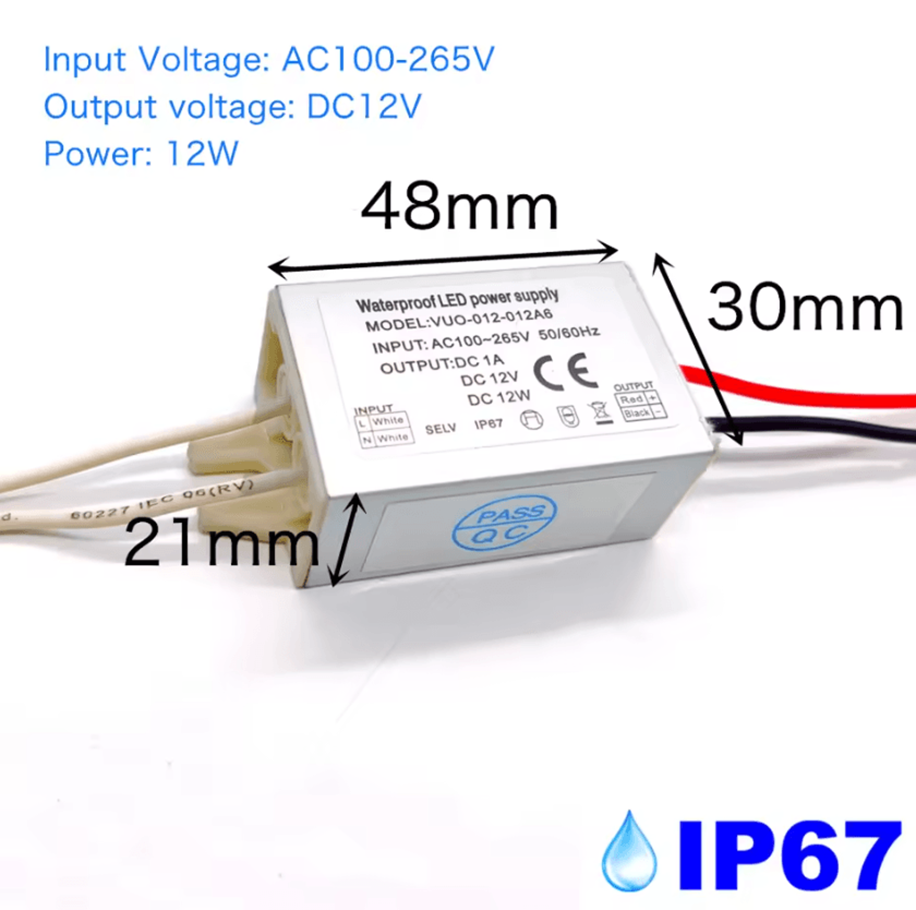 IP67 Waterproof LED Driver 12W 20W 36W AC100265V To DC12V Power Supply Transformer For LED Lighting 2
