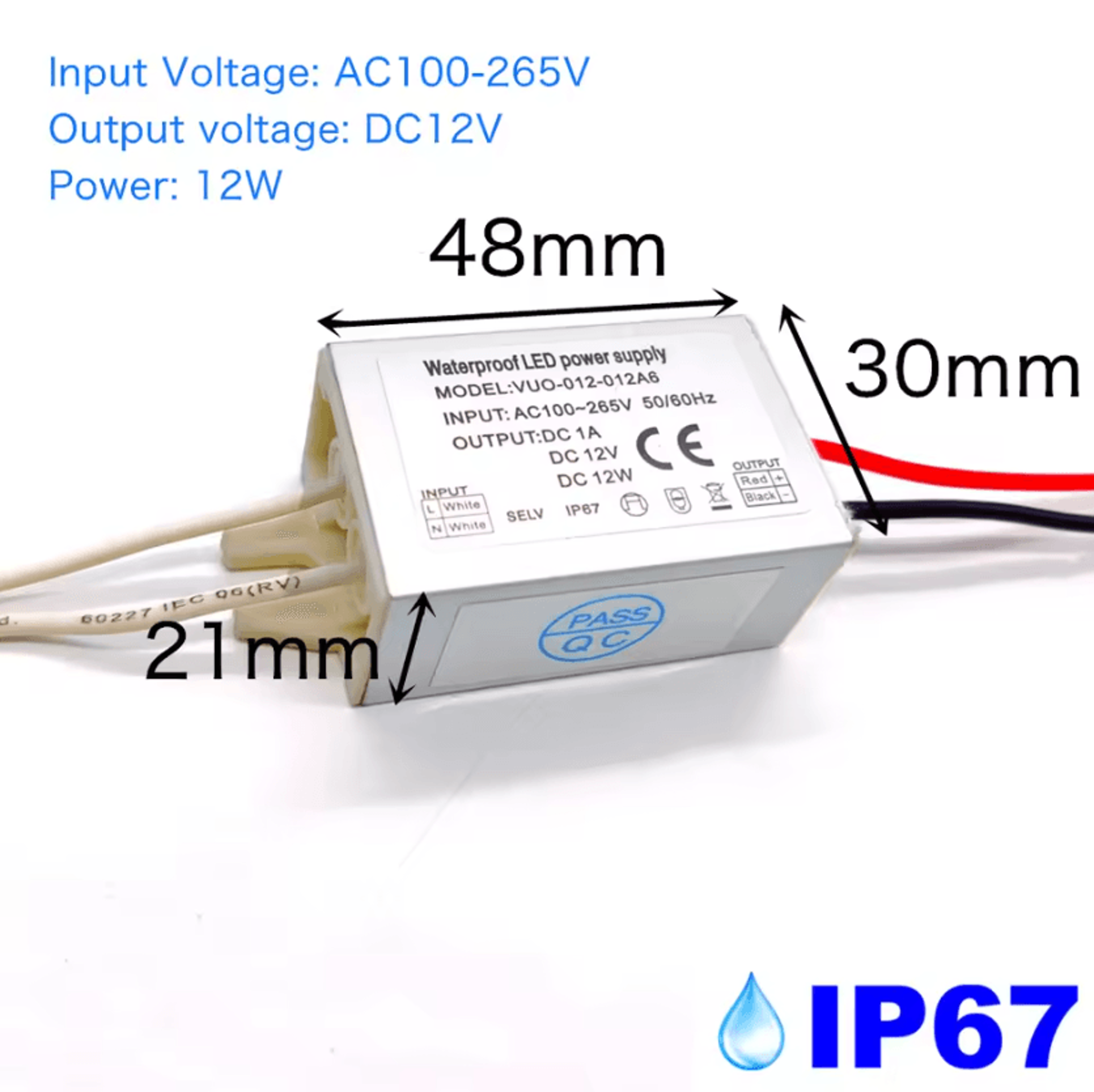 IP67 Waterproof LED Driver 12W 20W 36W AC100265V To DC12V Power Supply Transformer For LED Lighting 7