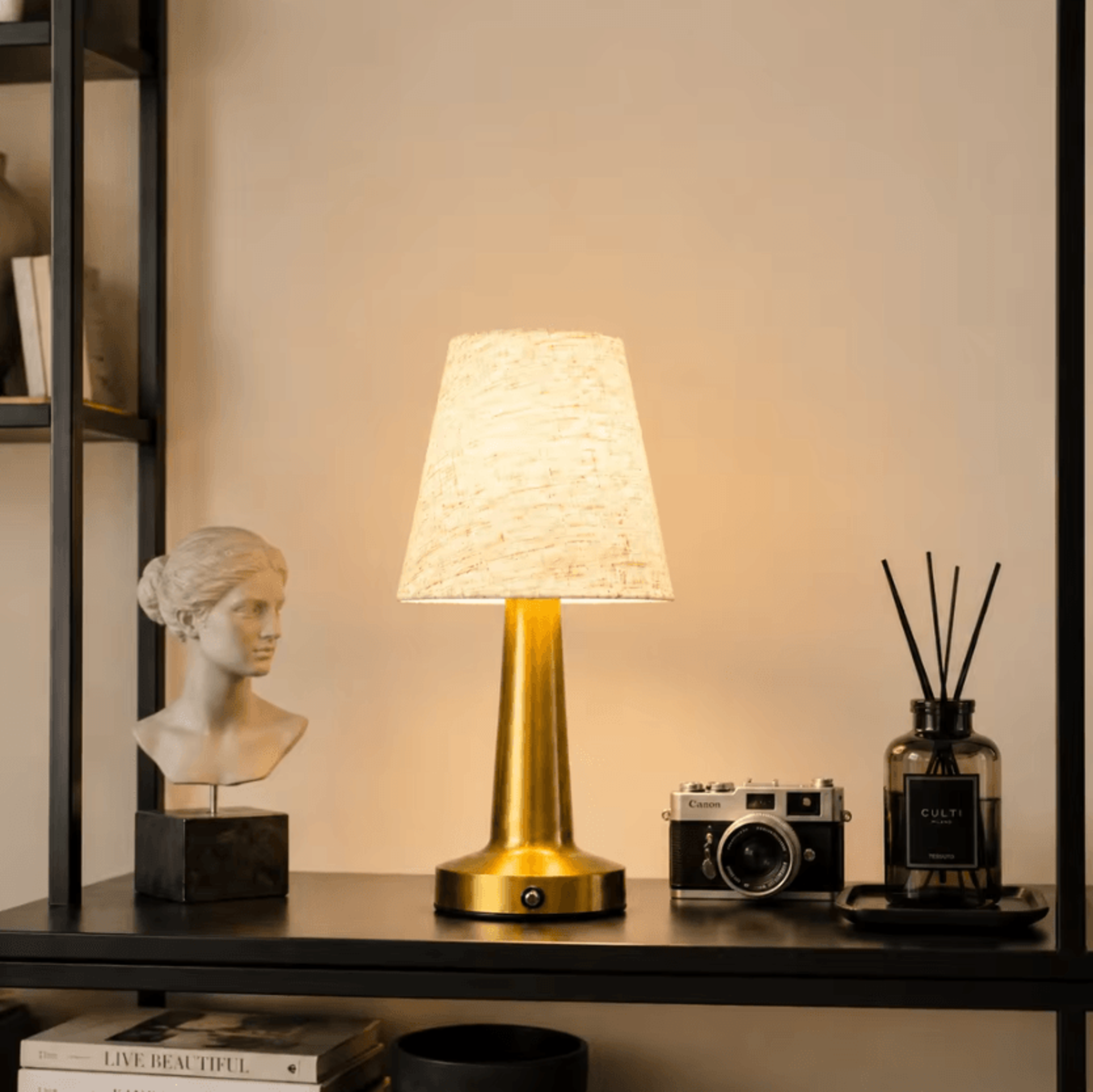 rechargeable led table lamp with fabric shade touch sensor bedside reading light for bedroom restaurant and bar decor