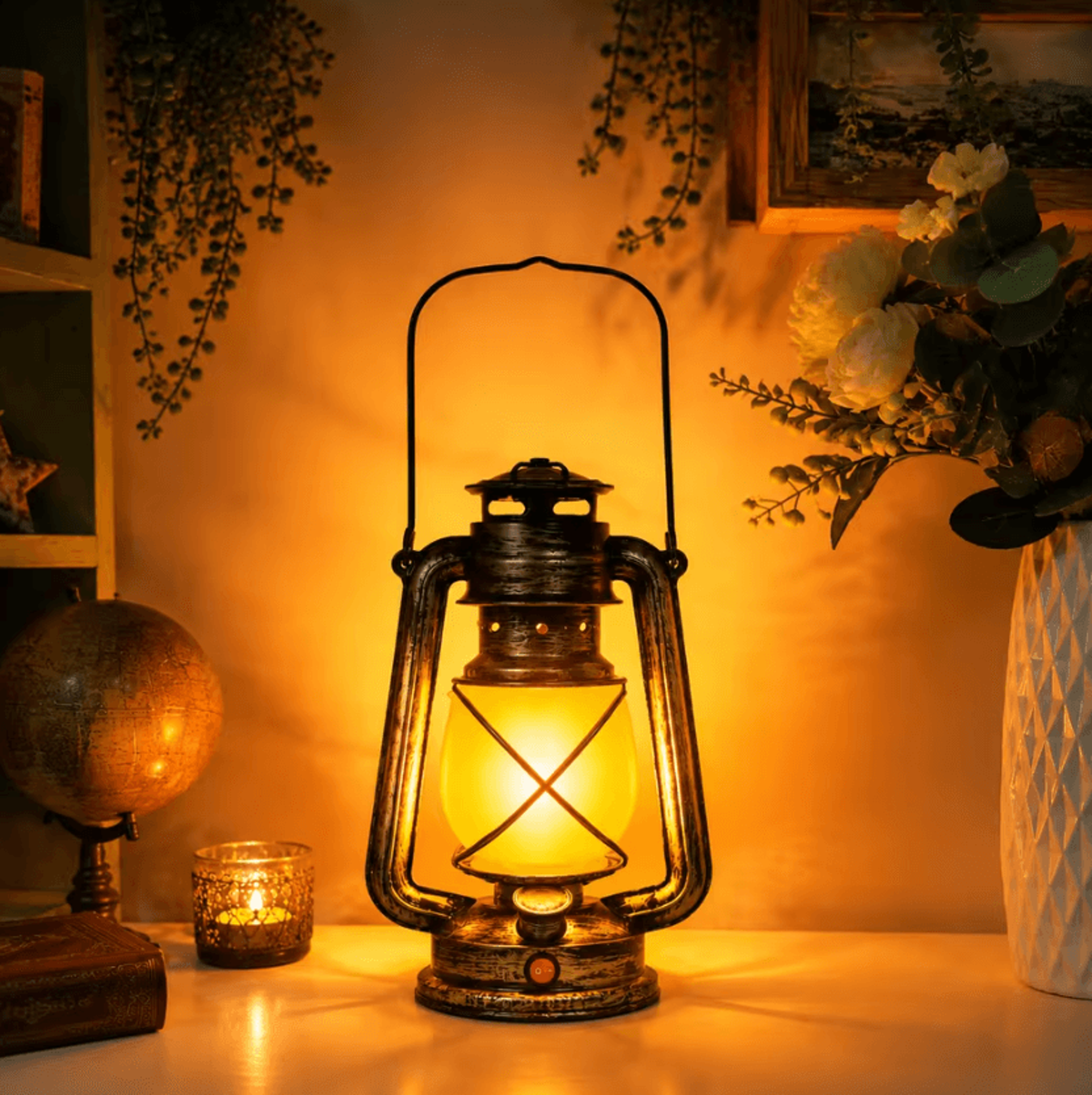 rechargeable retro led table lantern with 3 lighting modes portable vintage hanging lamp for camping and home decor