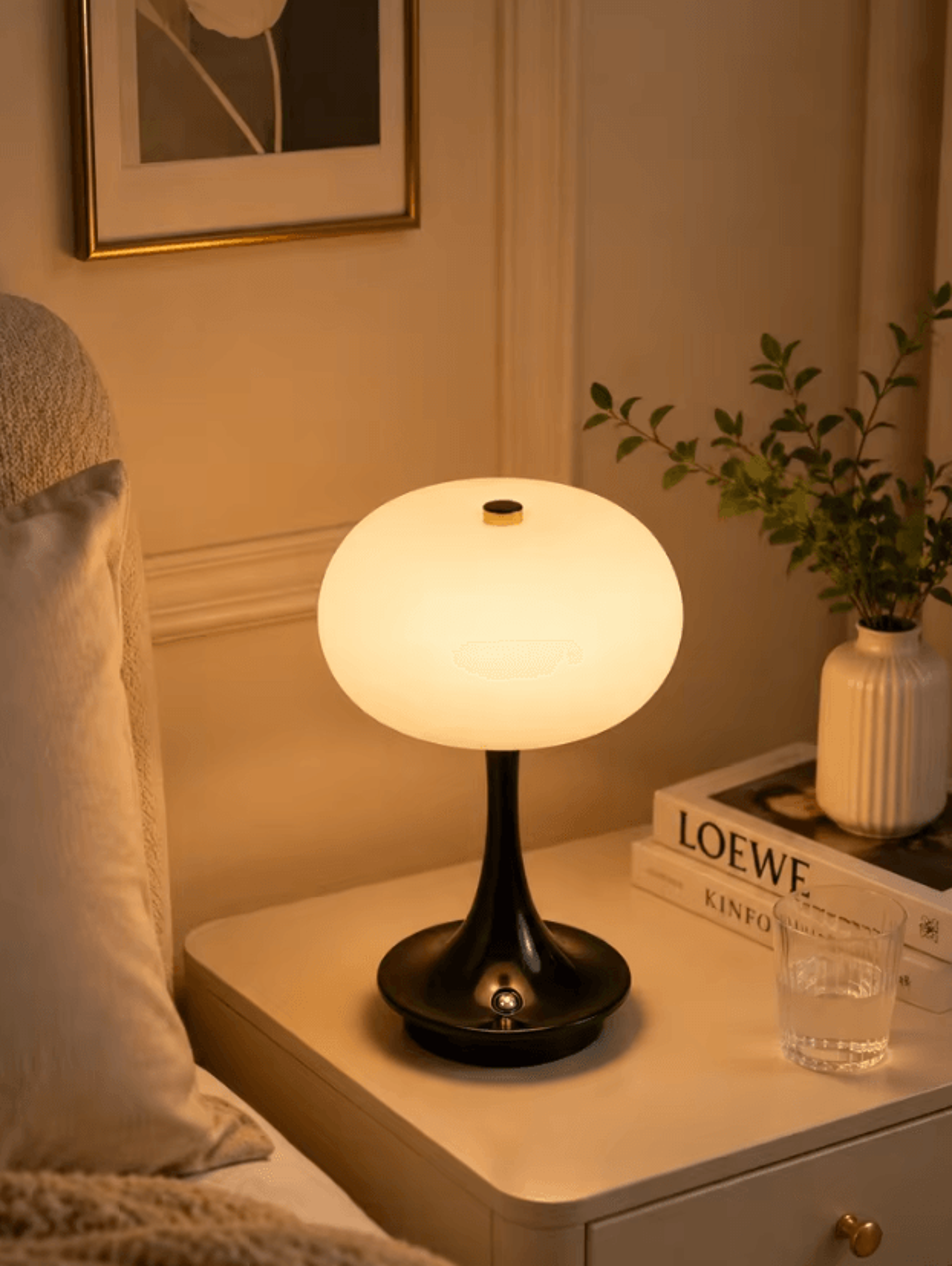 modern mushroom led table lamp wireless rechargeable touch control light with 3 colors for bedroom and home decor