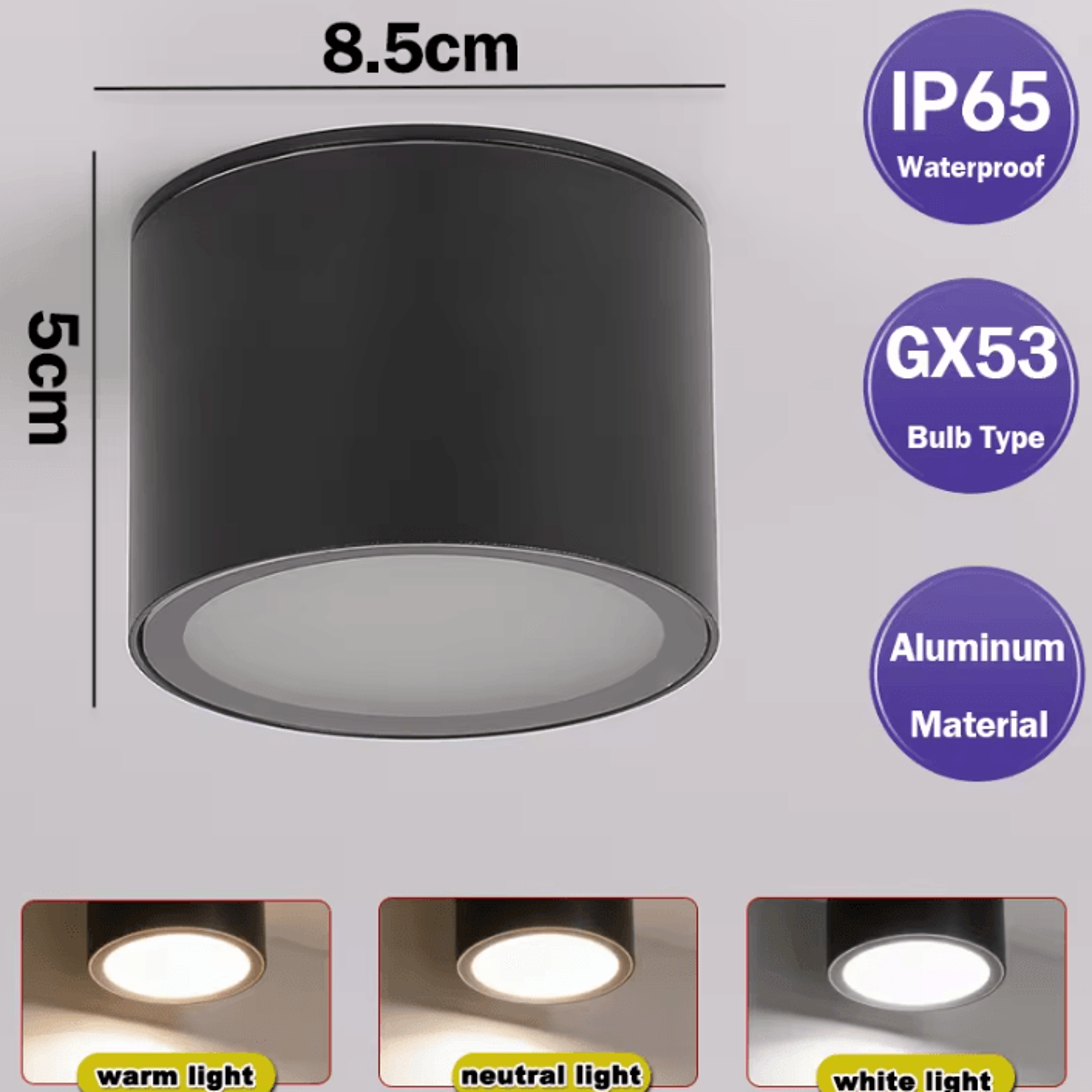 IP65 Waterproof GX53 LED Ceiling Downlight 3Color Aluminum Spotlight For Bathroom Balcony And Corri 5
