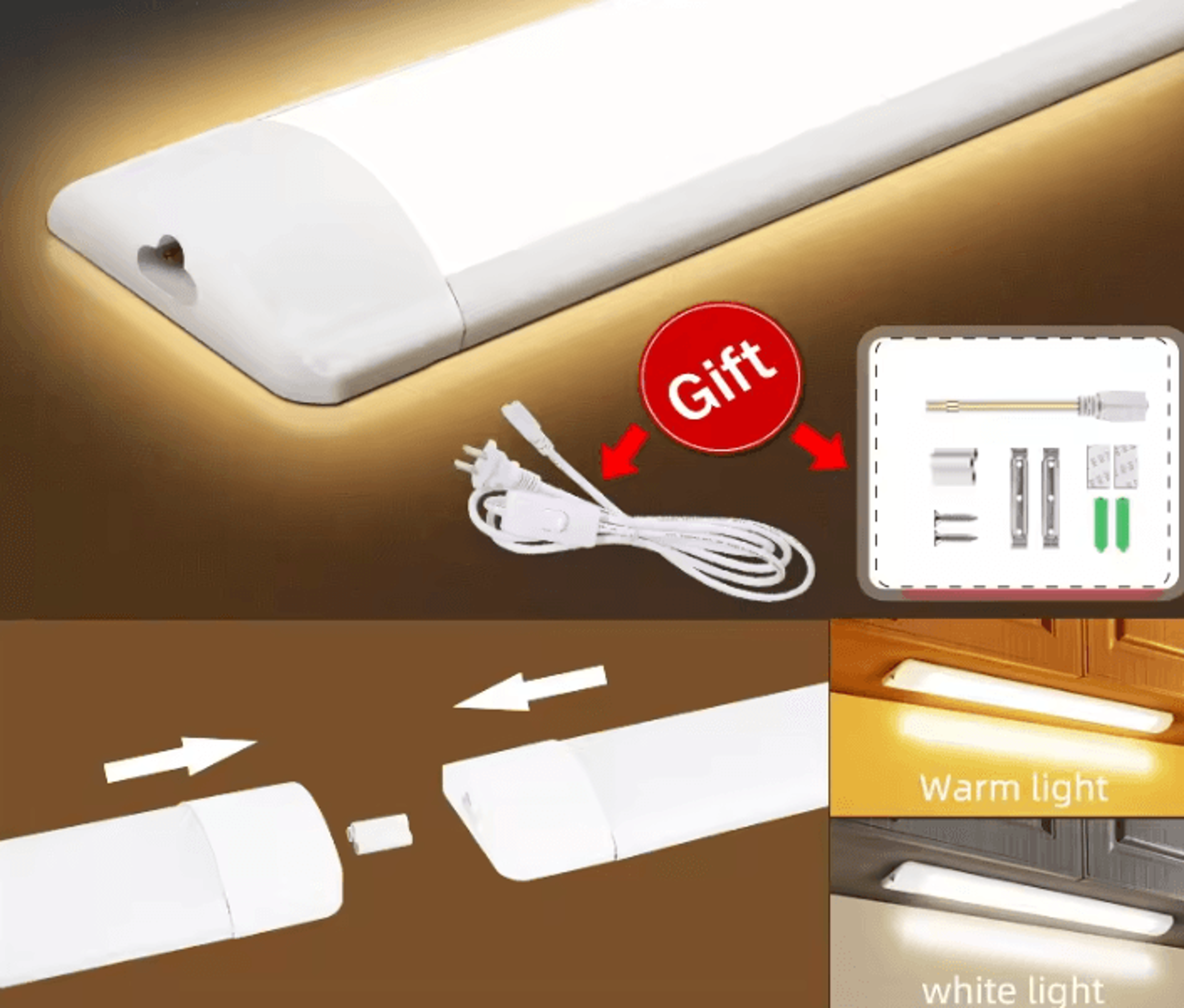 30/50cm led under cabinet tube light slim bar lamp for kitchen bedroom and home lighting