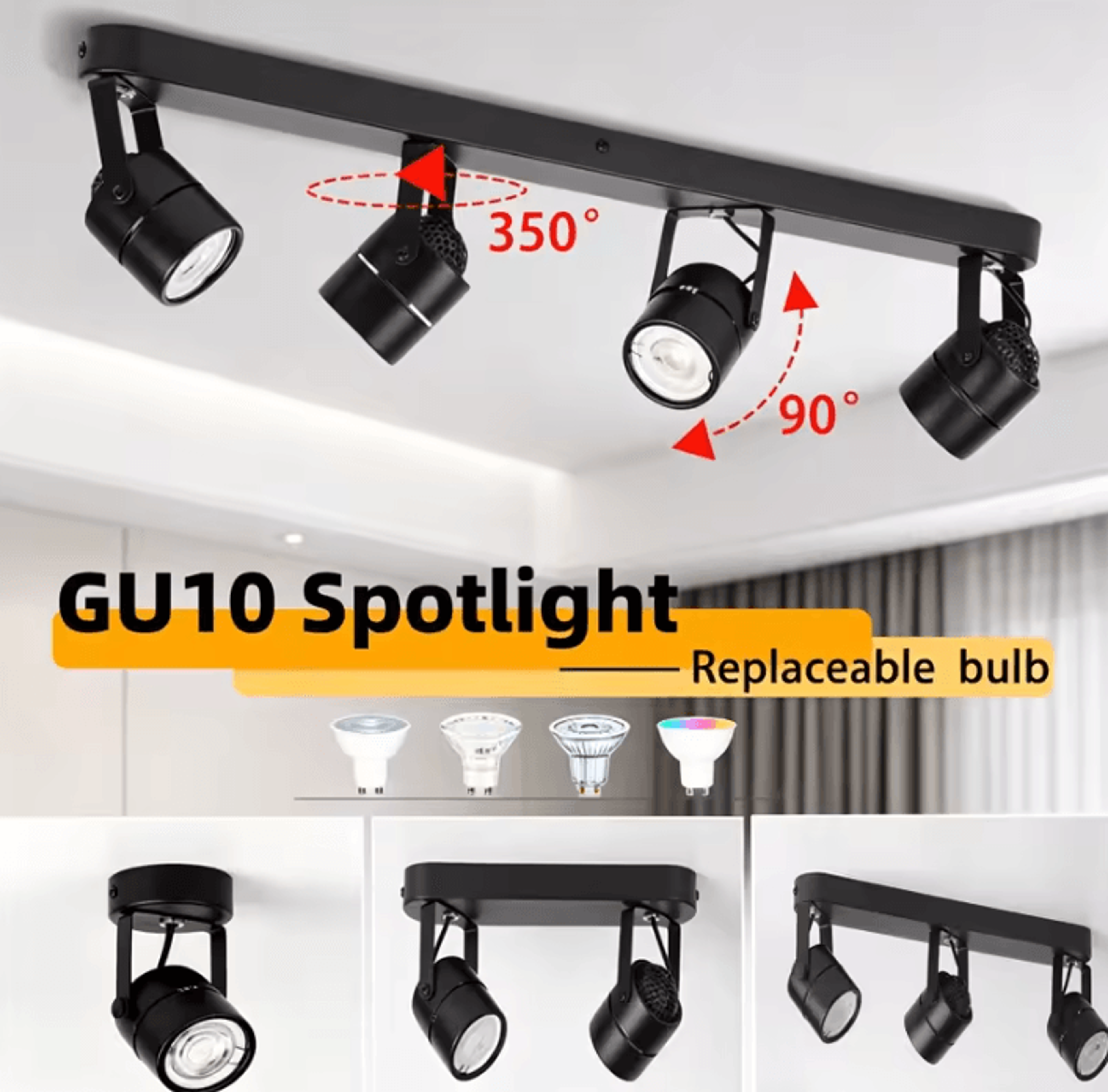 gu10 led ceiling track spotlight 110-220v 3-color dimmable rail lamp for kitchen living room and home lighting