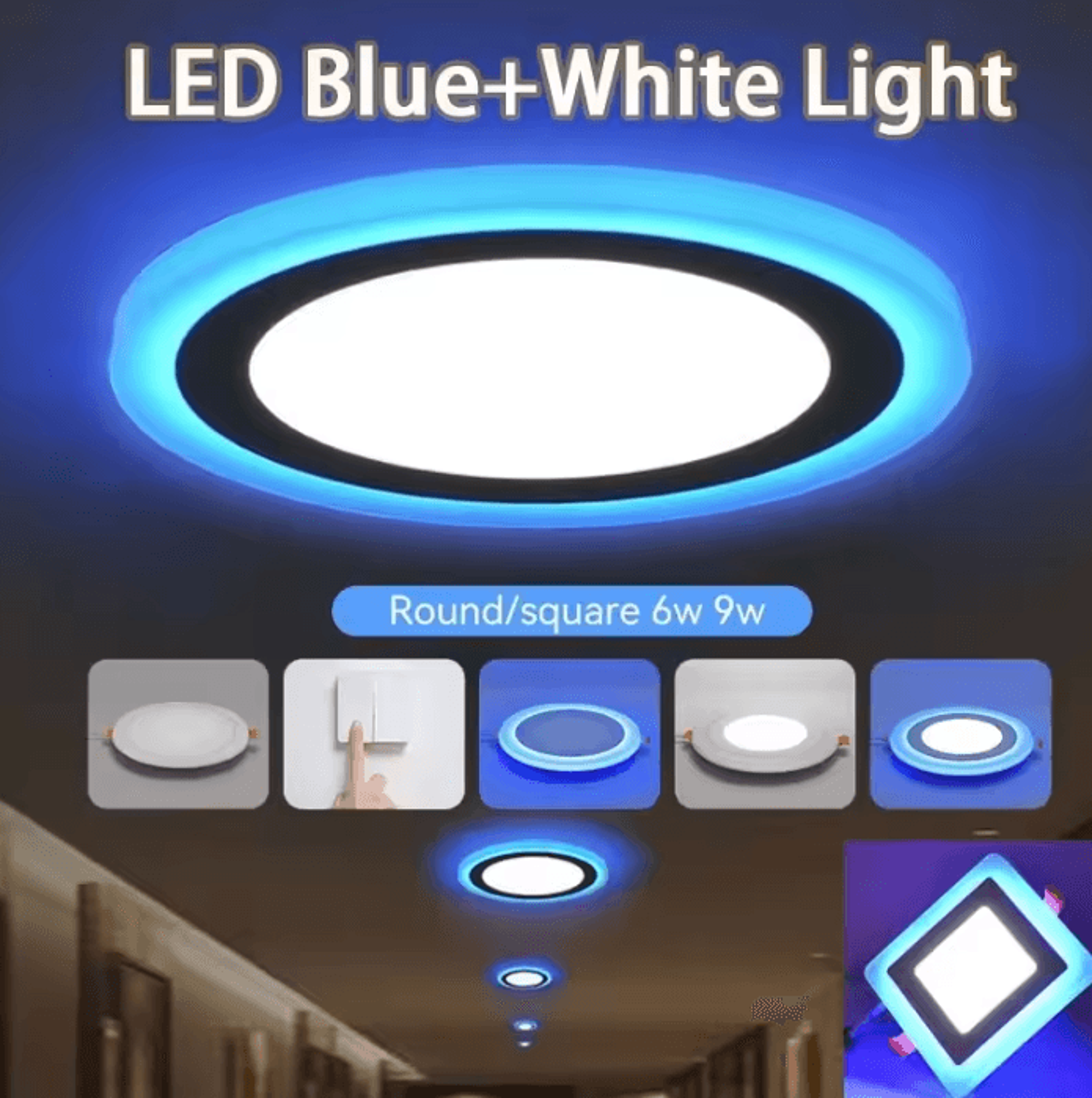 modern blue and white led ceiling downlight dual color panel spotlight for living room and bathroom