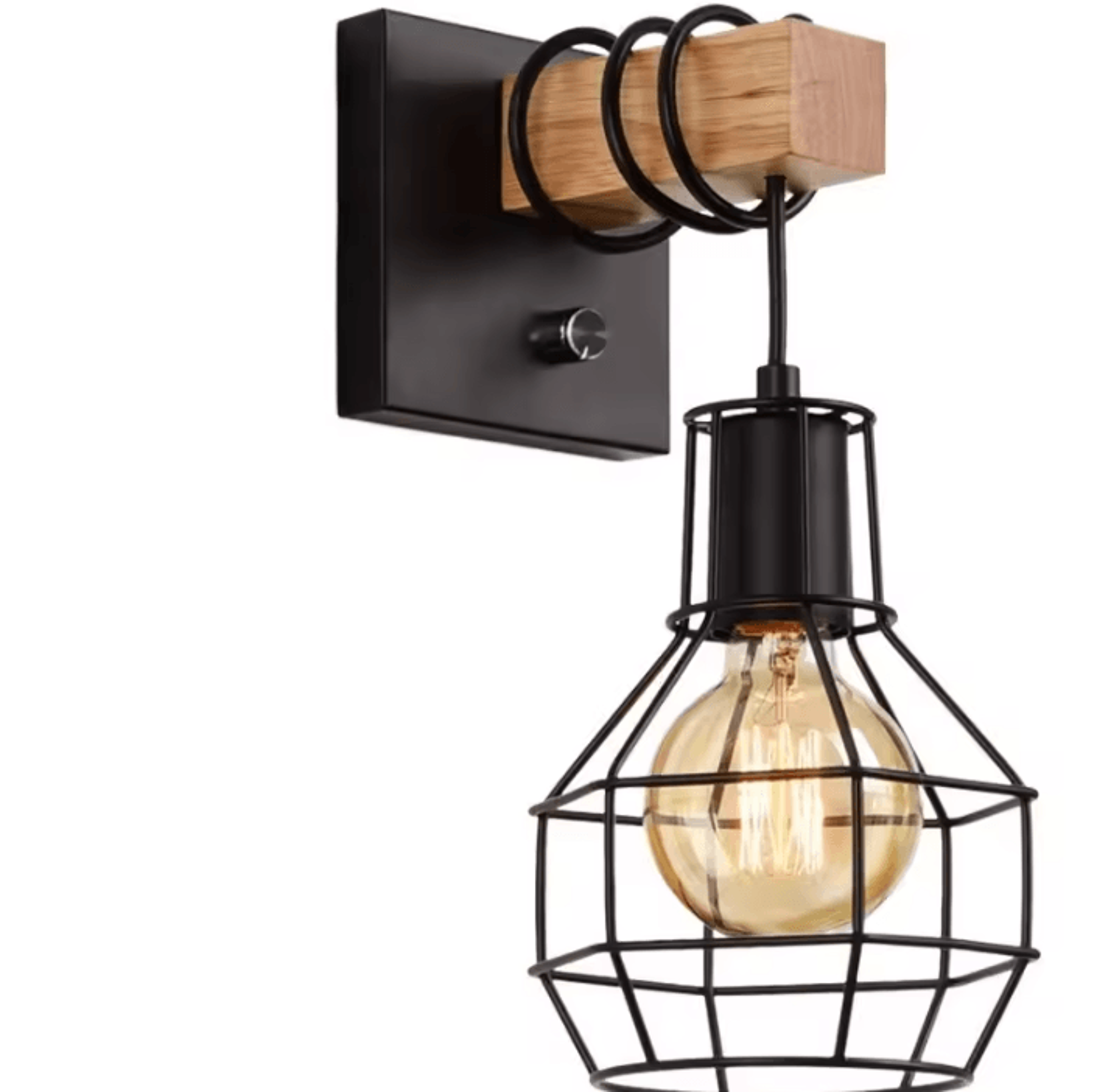 modern retro black cage wall sconce with wooden base for bedroom hallway and indoor decor