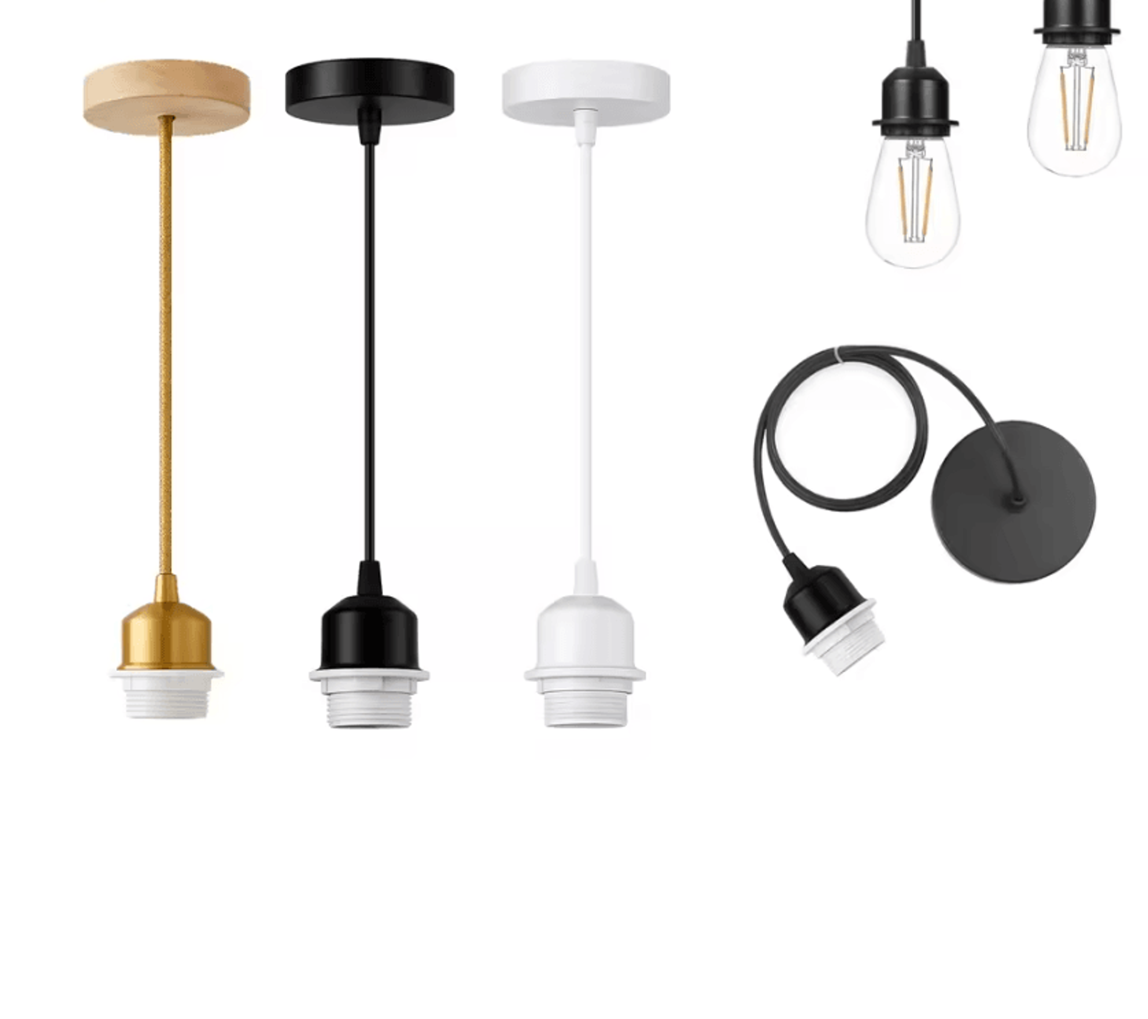nordic vintage e27 pendant lamp holder with 1.5m cable half threaded ceiling socket black white gold