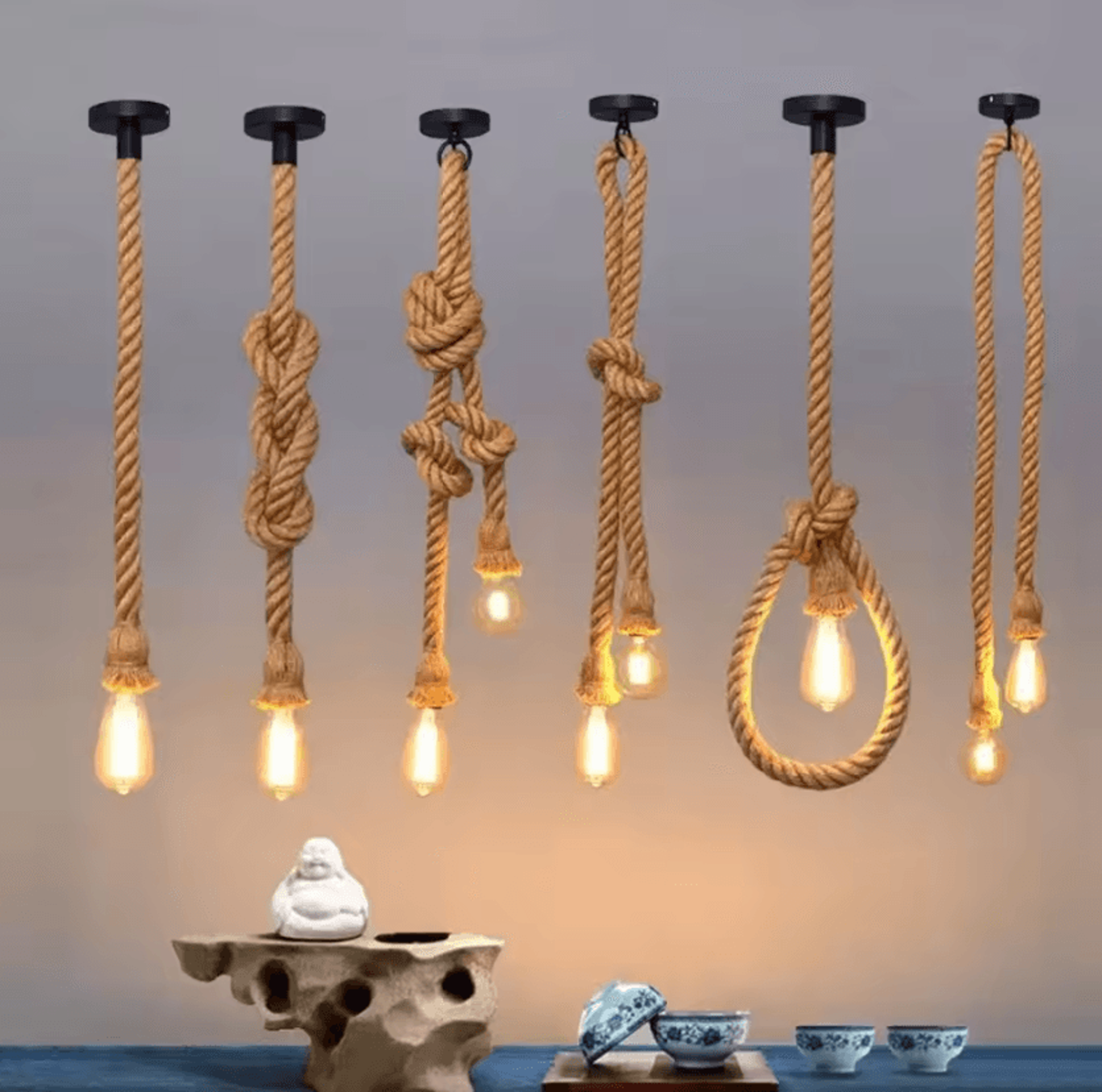 vintage hemp rope pendant light rustic edison hanging chandelier 1/5/10pcs for farmhouse home decor