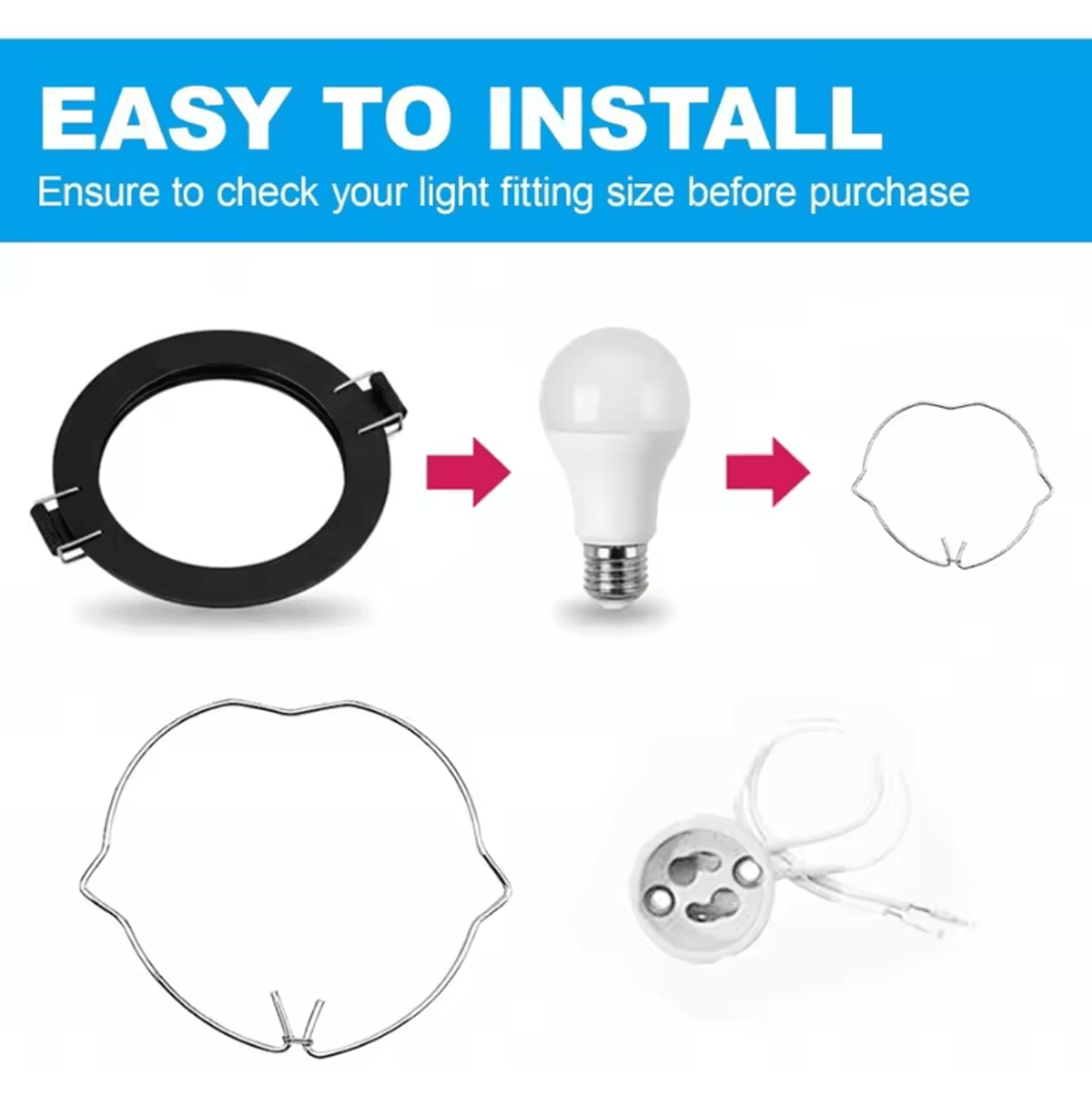 GU10 MR16 Spotlight Retaining Spring Clips 52mm Downlight Bulb Holder Clasps For LED Halogen Fixtur 2