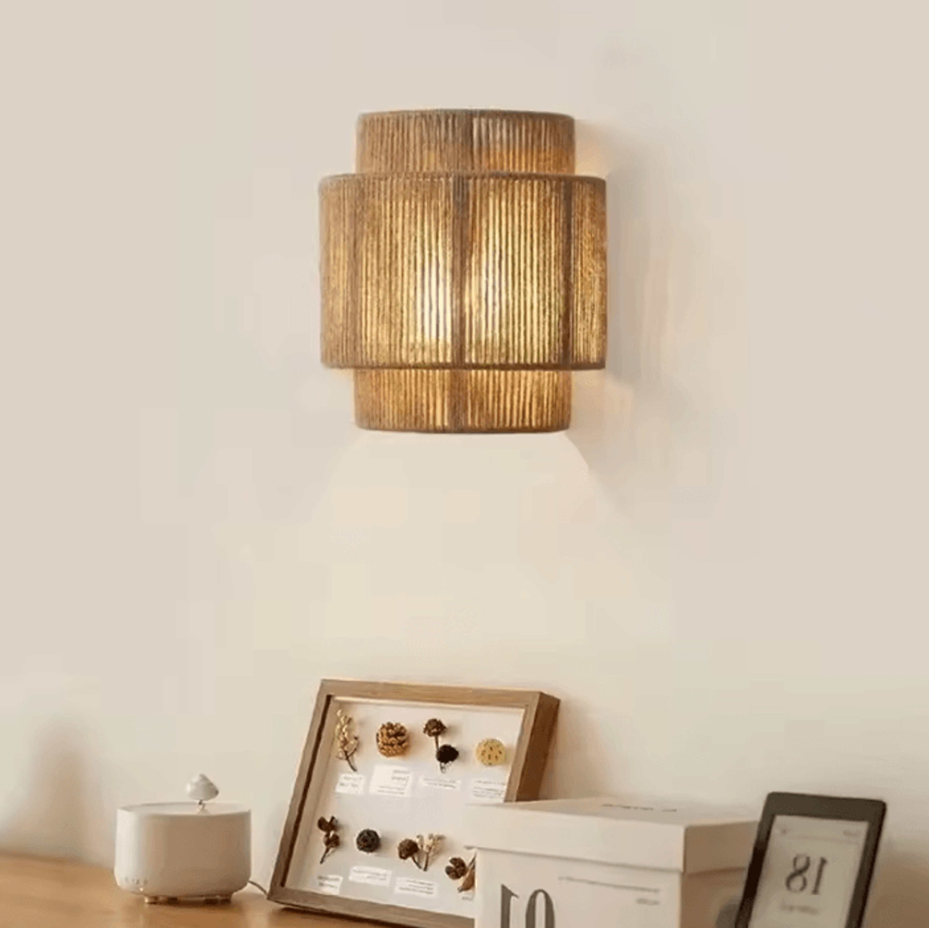 japanese bamboo rattan wall sconce vintage hemp rope led bedside lamp for bedroom and living room